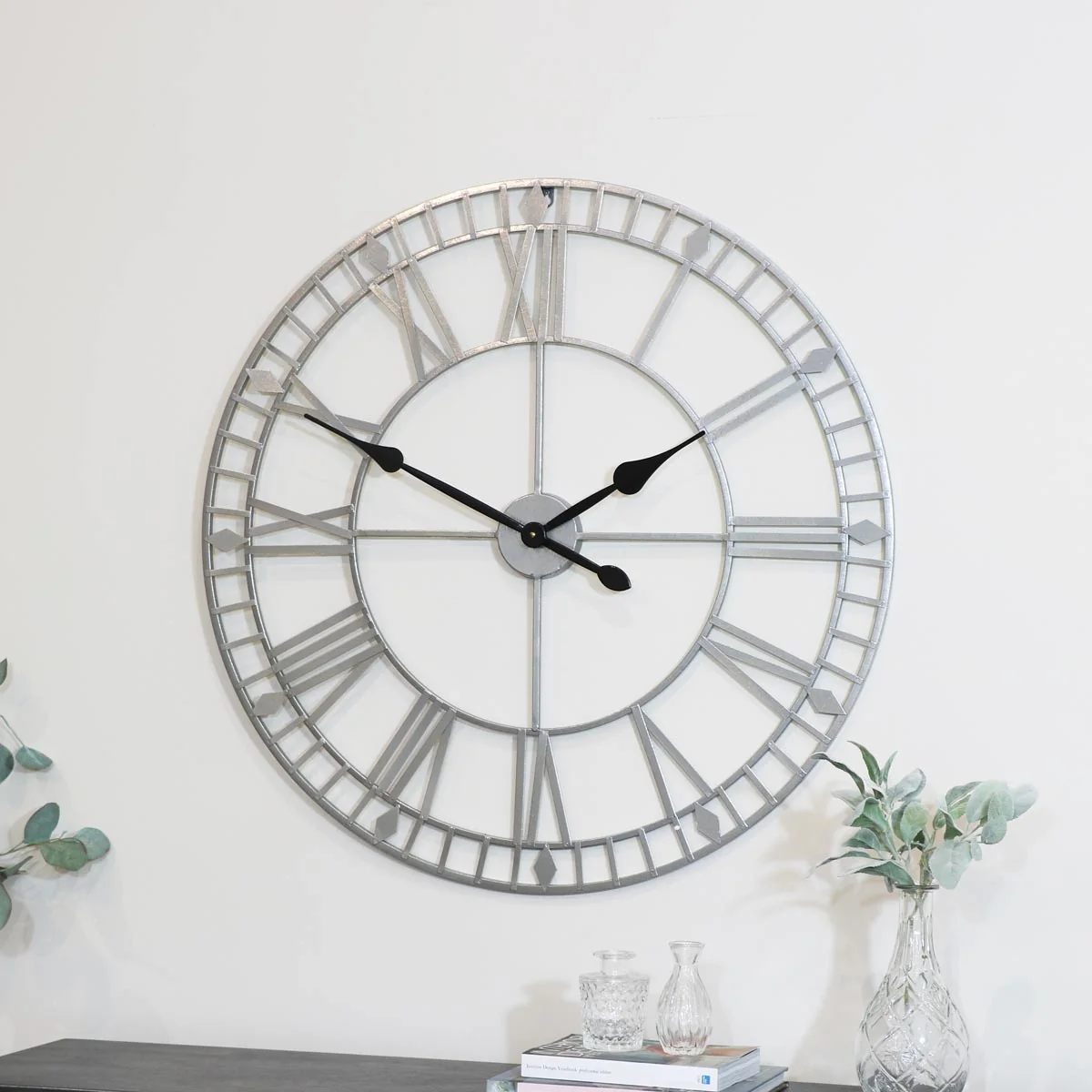 Efficient Extra Large Silver Skeleton Wall Clock 80cm x 80cm Trusted