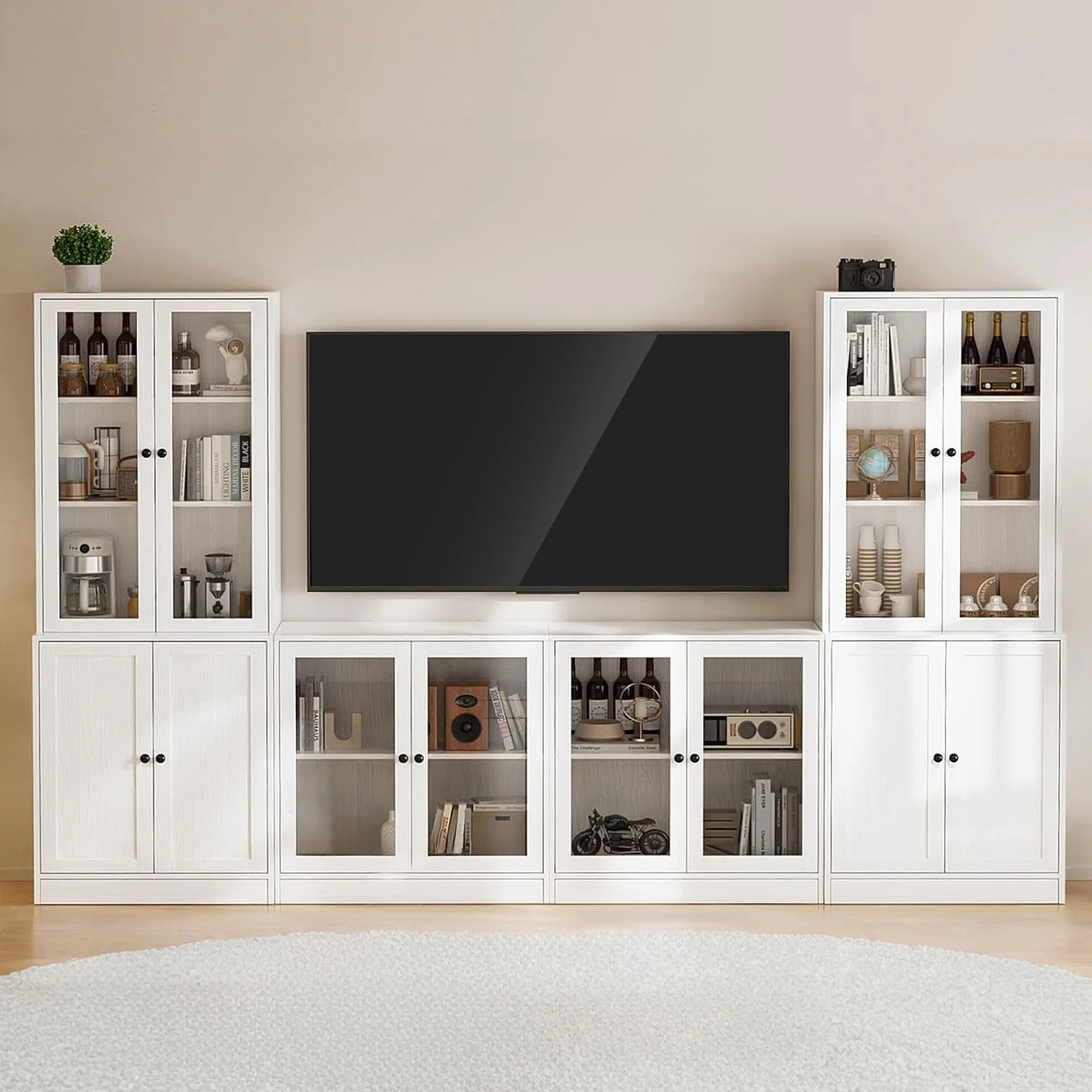 Casual Combination TV Stand with Bookshelves 4-piece Set for T up to 75 inches 2B 2D Combination TV Stand with Bookshelves 4-piece Set for T up to 75 inches 2B 2D Sustainable
