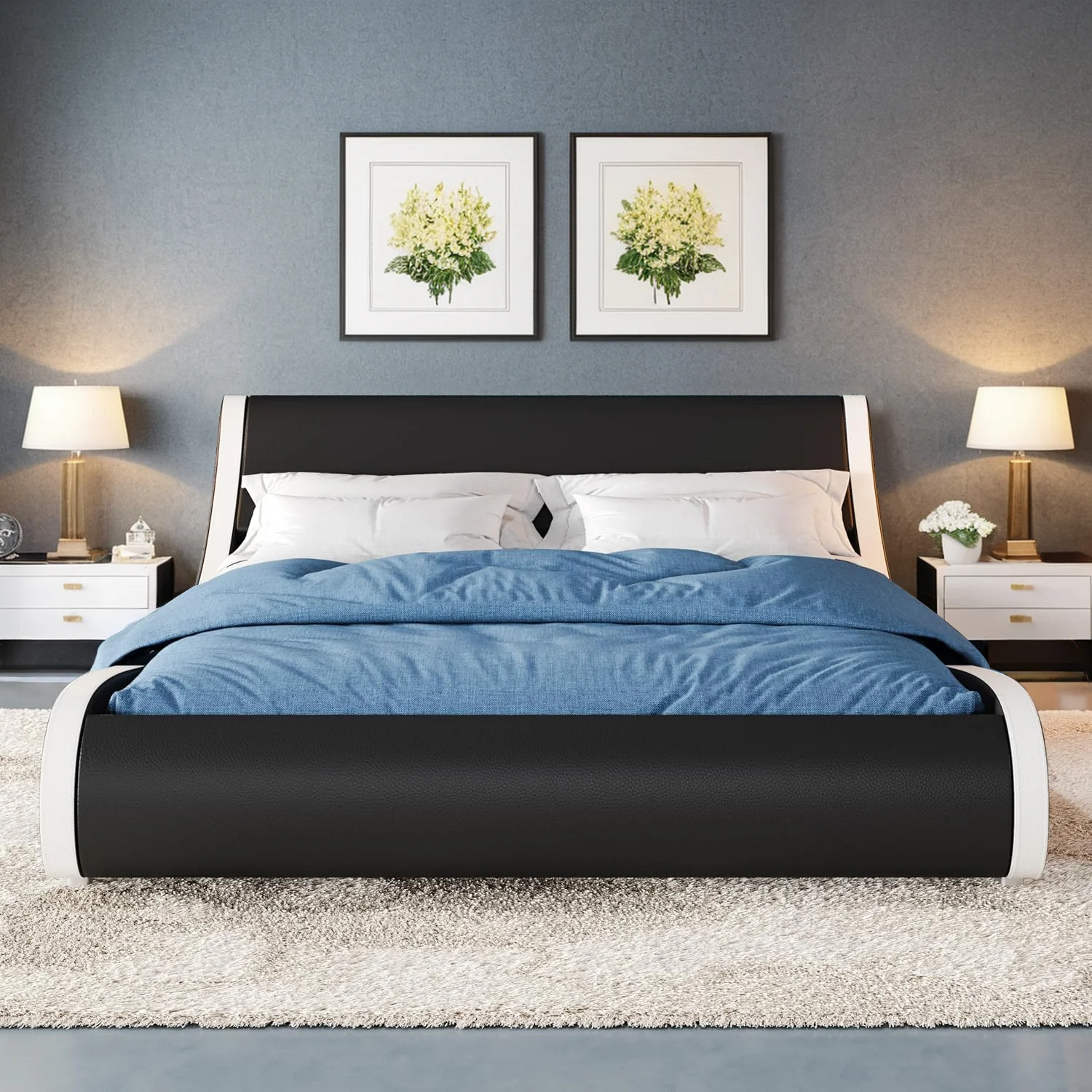 Classic Discontinued Upholstered Platform Bed Frame Modern Low Profile Sleigh Bed with Faux Leather Adjustable Headboard Wood Slat Support Ergonomic Bed Frame Discontinued Upholstered Platform Bed Frame Modern Low Profile Sleigh Bed with Faux Leather Adjustable Headboard Wood Slat Support Ergonomic Bed Frame Durable