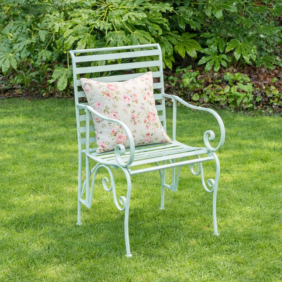 Outstanding Ornate Metal Sage Green Garden Chair – 55cm x 92cm Elite
