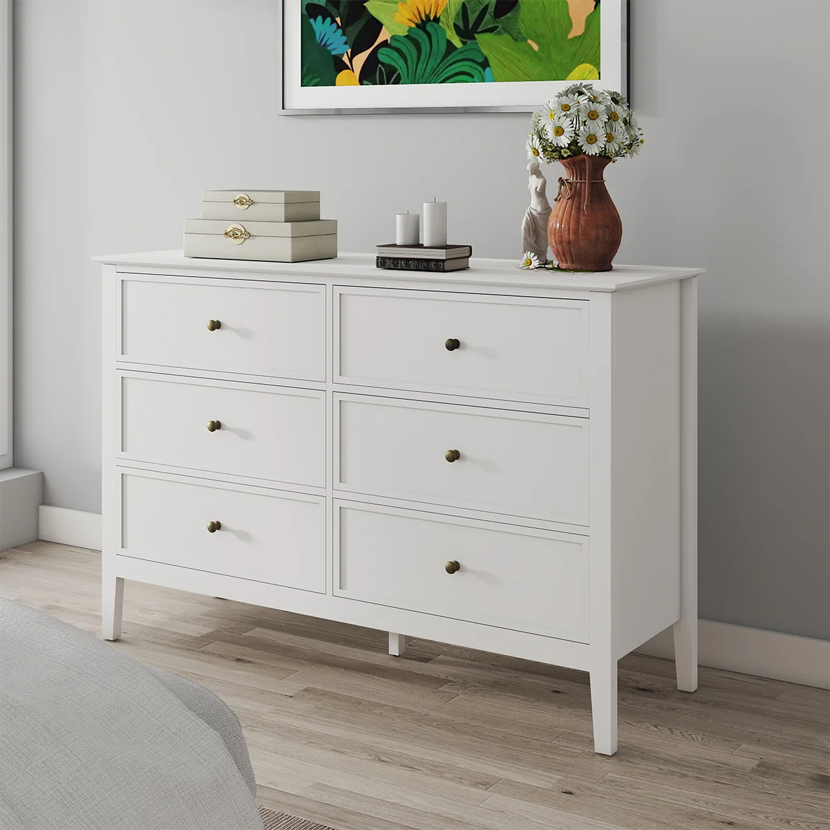 Convenient White 6 Drawer Chest of Drawers – Rowley White Range Durable