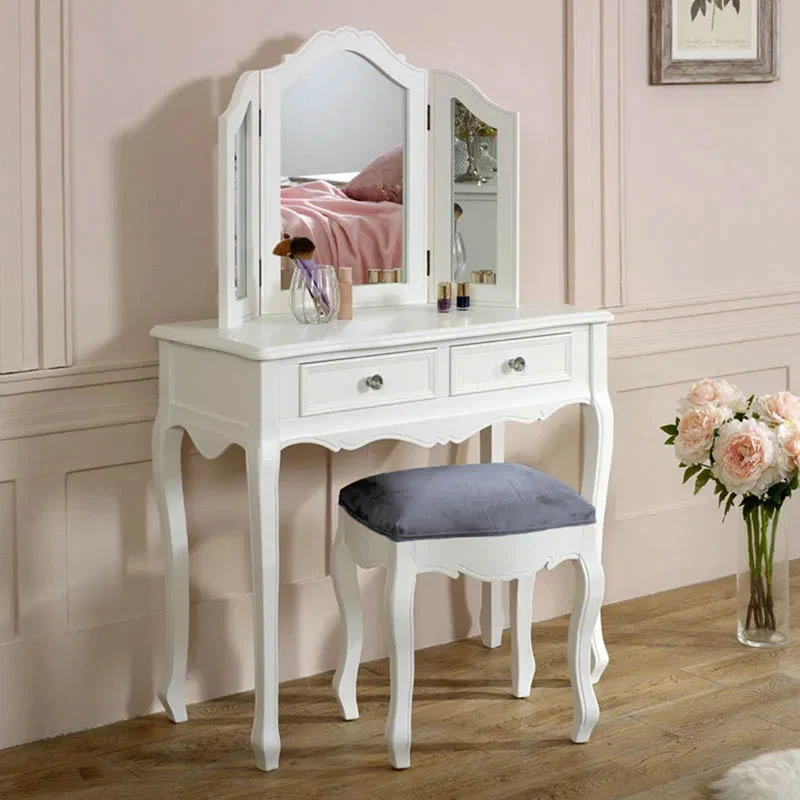 Practical White Dressing Table Mirror Stool Set – Victoria Range Functional