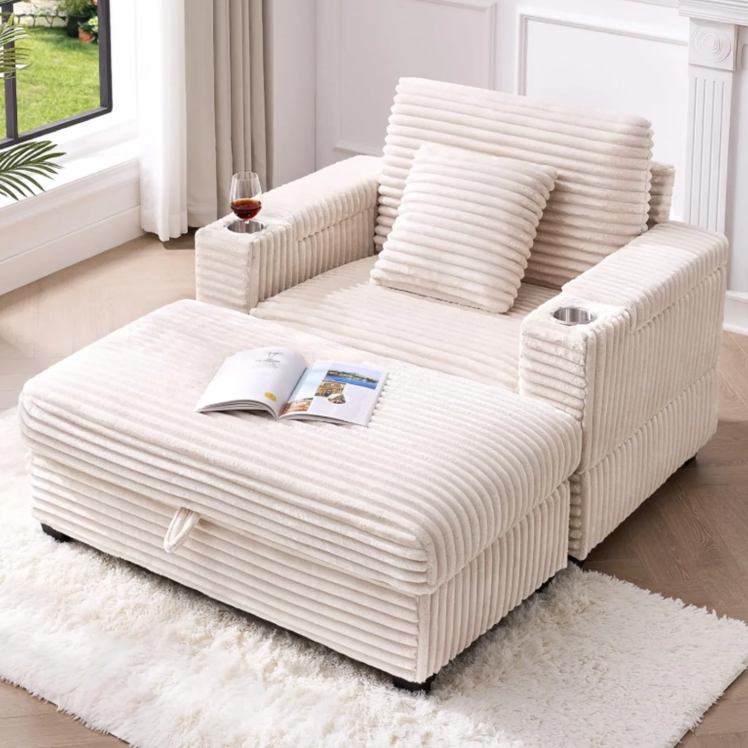 Excellent Chaise Lounge Chair Oversized Accent Chair Couch Chair Corduroy Reading Chair with OttomanChaise Lounge Chair Oversized Accent Chair Couch Chair Corduroy Reading Chair with Ottoman Enhanced