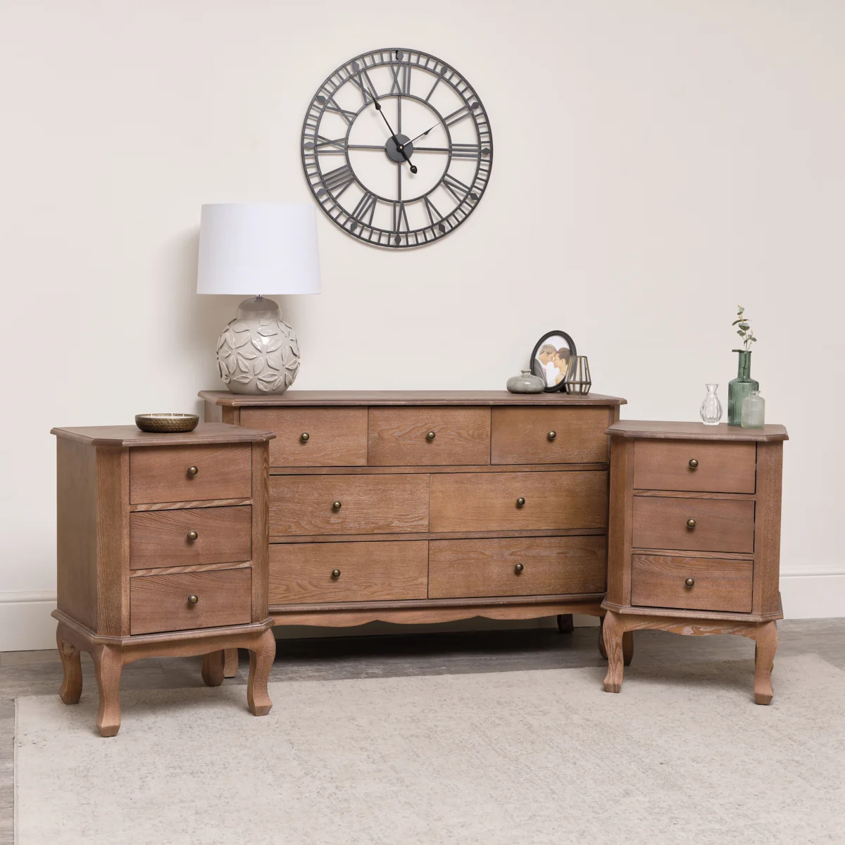 Quality 7 Drawer Dark Wood Chest of Drawers Pair of 3 Drawer Bedside Tables – Ashwell Range Premium Material