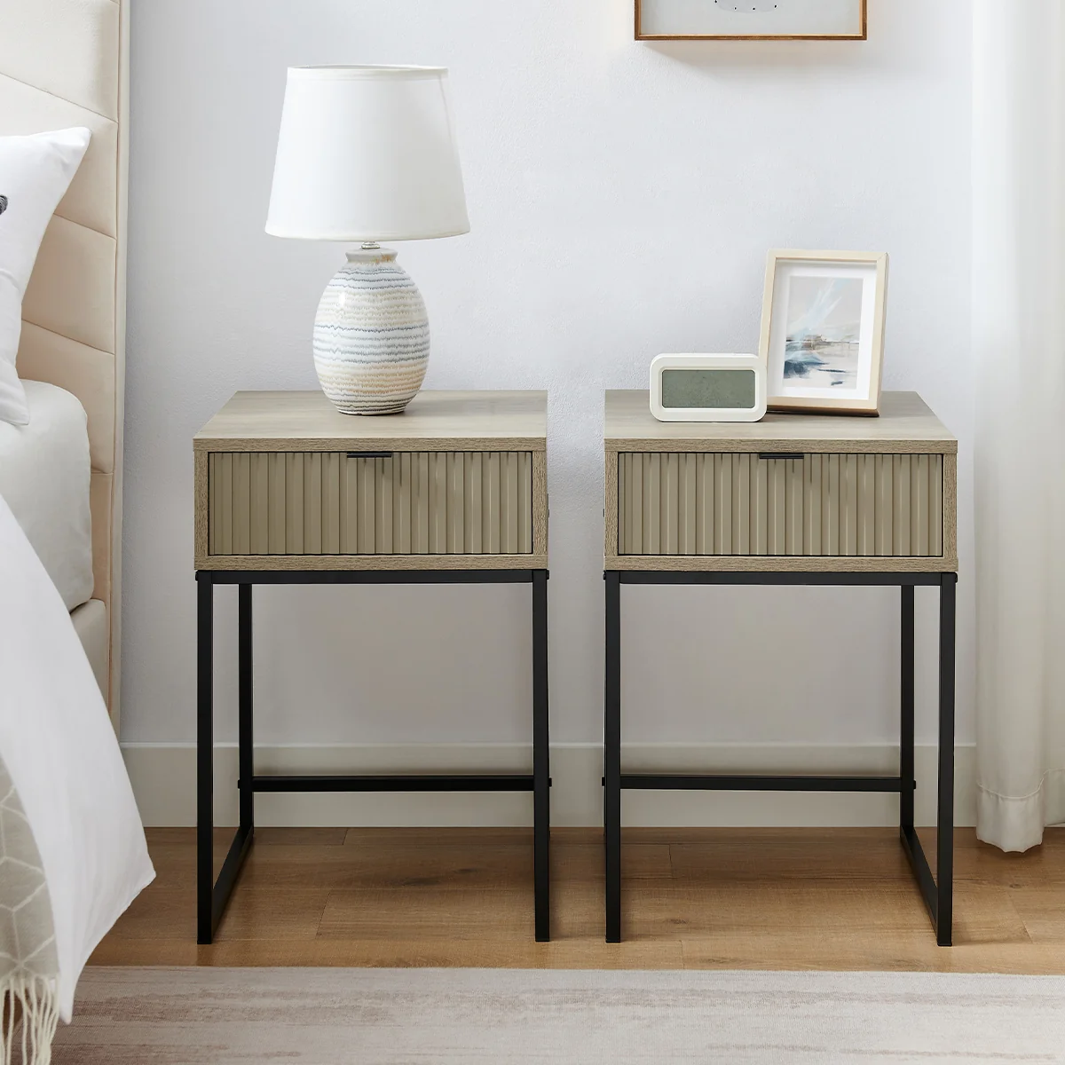 Optimized Pair of One Drawer Bedside Table – Hesley Nordic Wood Range Smart
