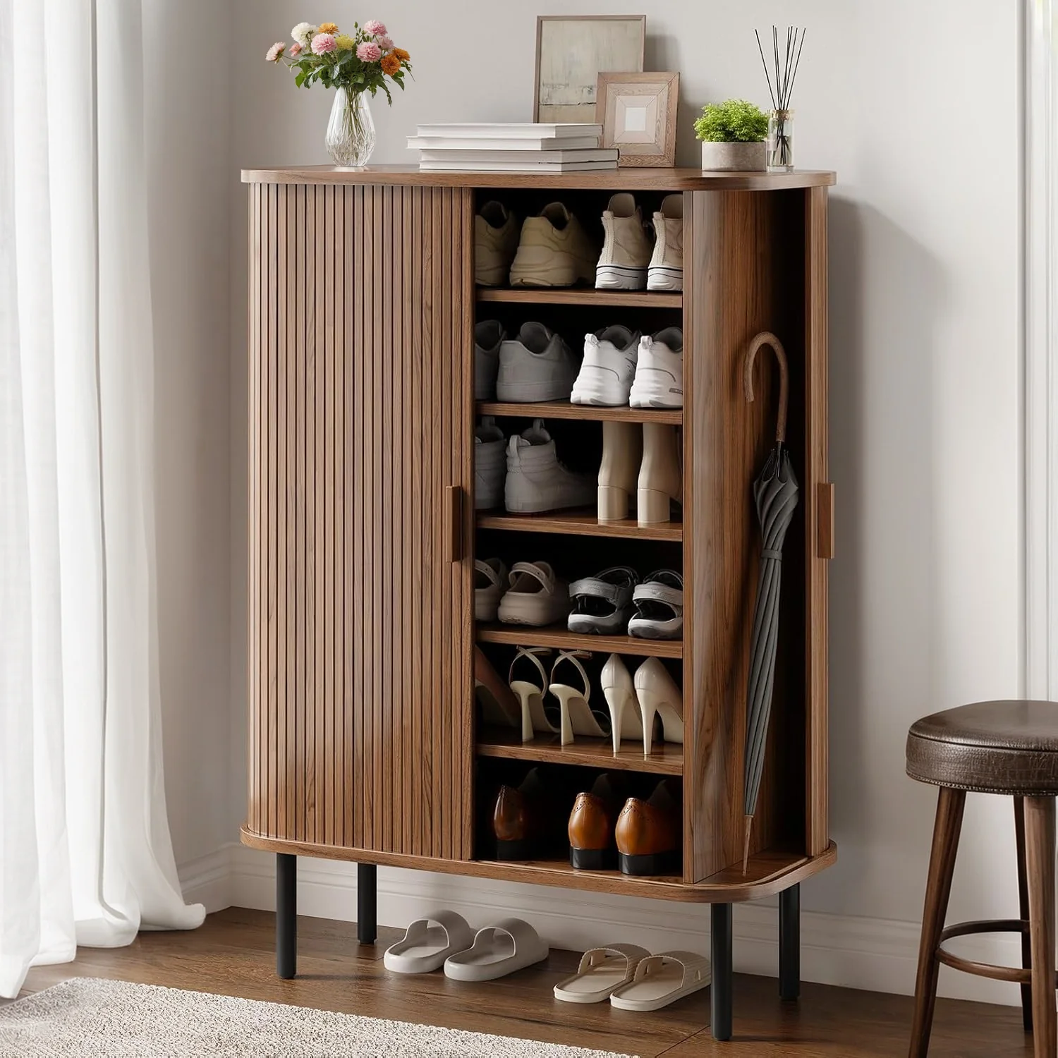 Functional Shoe Storage Cabinet 6-Tier Entryway Shoe Storage Organizer with Sliding Door Adjustable ShelvesShoe Storage Cabinet 6-Tier Entryway Shoe Storage Organizer with Sliding Door Adjustable Shelves Crafted