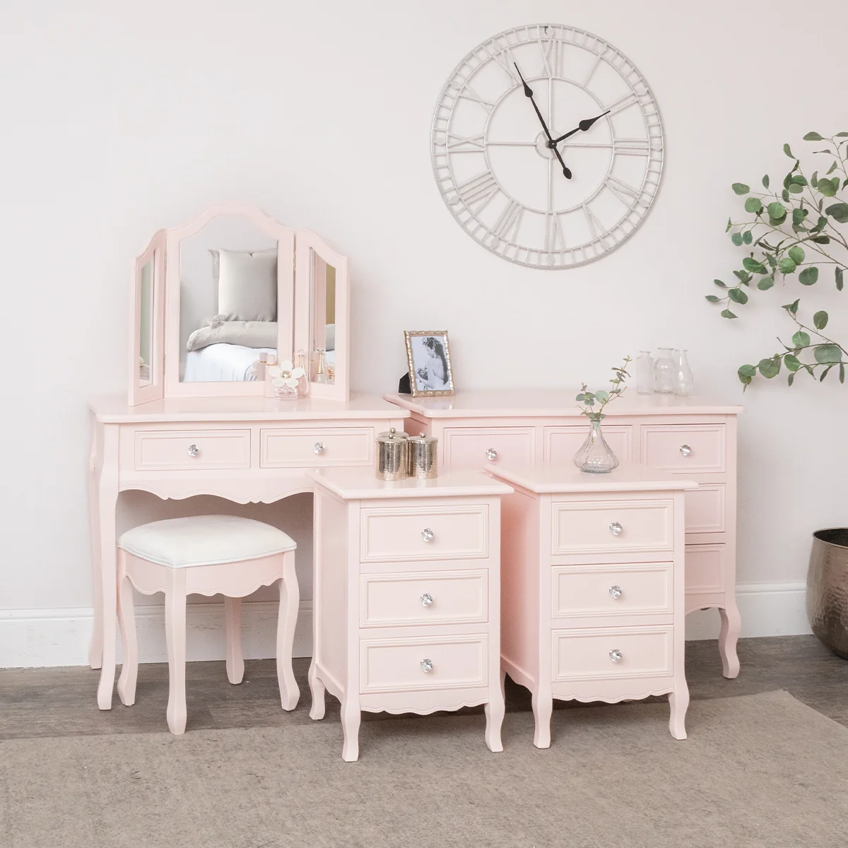 Efficient Large 6 Drawer Chest of Drawers Dressing Table Set Pair of Bedside Tables – Sophia Pink Range Fast