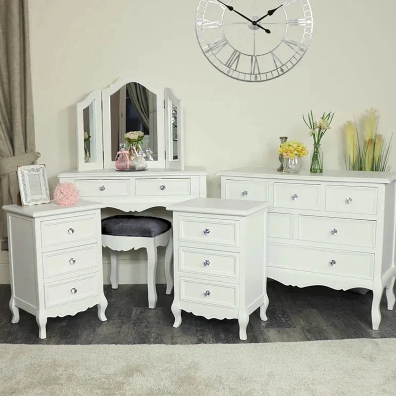 Selected White Bedroom Furniture Large Chest of Drawers Dressing Table Set Pair of Bedside Tables – Victoria Range Fine Crafted