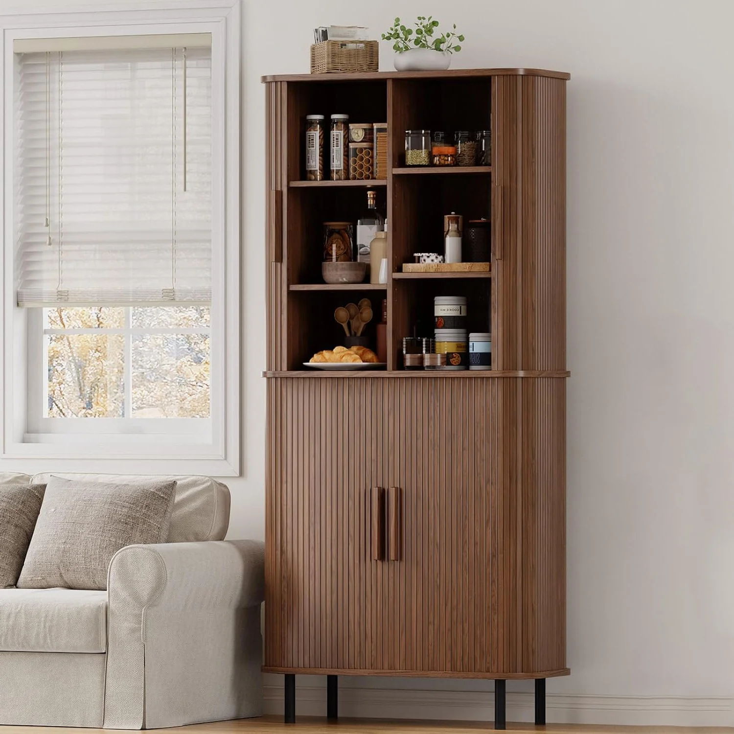 Premium Material Pantry Cabinet Kitchen Storage Cabinet 71 Inch Tall Cupboard with Sliding Doors and Adjustable ShelvesPantry Cabinet Kitchen Storage Cabinet 71 Inch Tall Cupboard with Sliding Doors and Adjustable Shelves Dependable