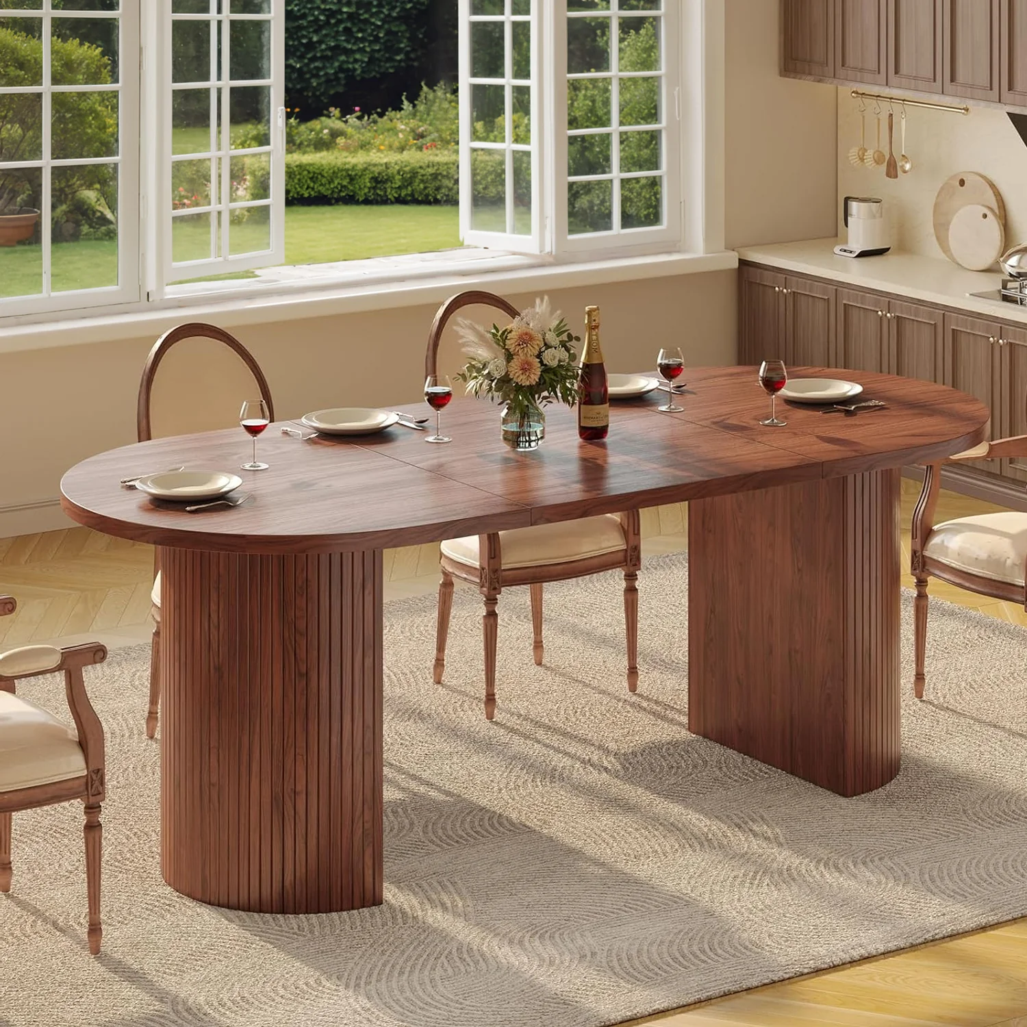 Elite Dining Table for 4-8 People 70.8 Inch Oval Kitchen Table with Wood Strip Base and FootpadsDining Table for 4-8 People 70.8 Inch Oval Kitchen Table with Wood Strip Base and Footpads Outstanding