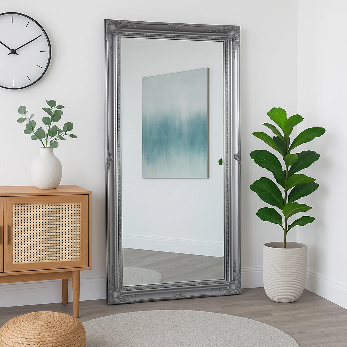 Premium Large Ornate Silver Wall Floor Leaner Mirror 158cm x 78cm Reusable