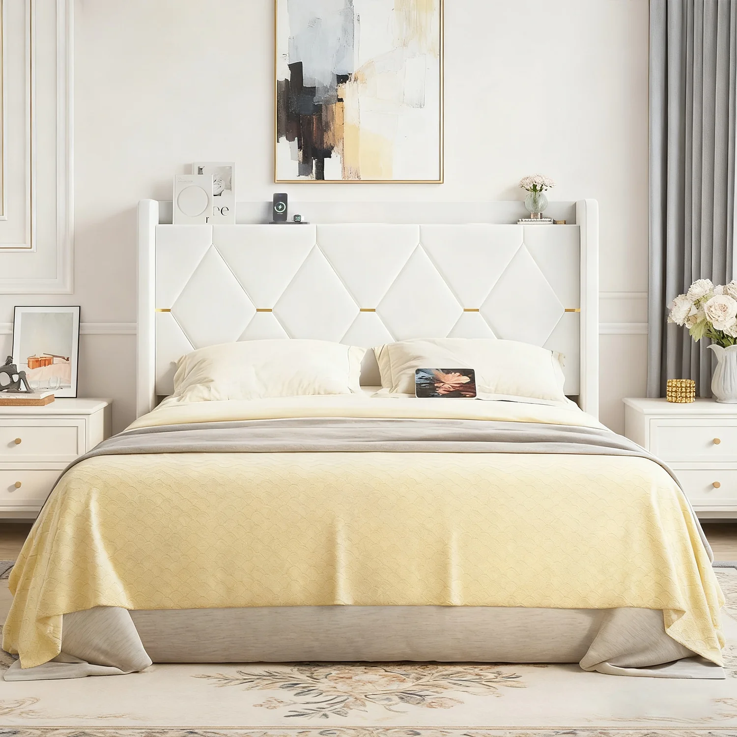Trusted Tufted Velvet Upholstered Bed Frame with Charging Ports Storage HeadboardTufted Velvet Upholstered Bed Frame with Charging Ports Storage Headboard Minimalist