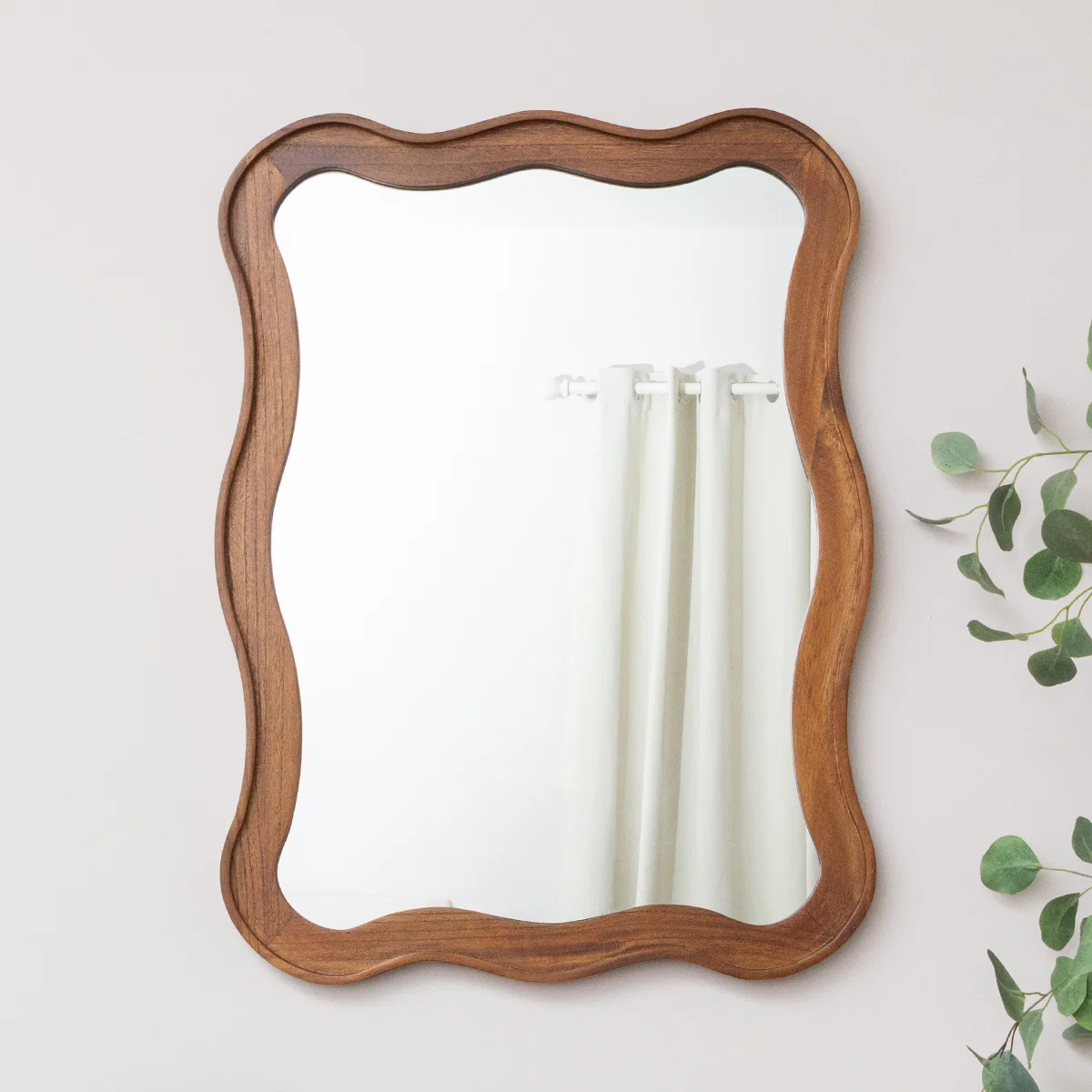 Advanced Large Natural Wood Wavy Edge Wall Mounted Mirror – 60cm x 80cm Breathable