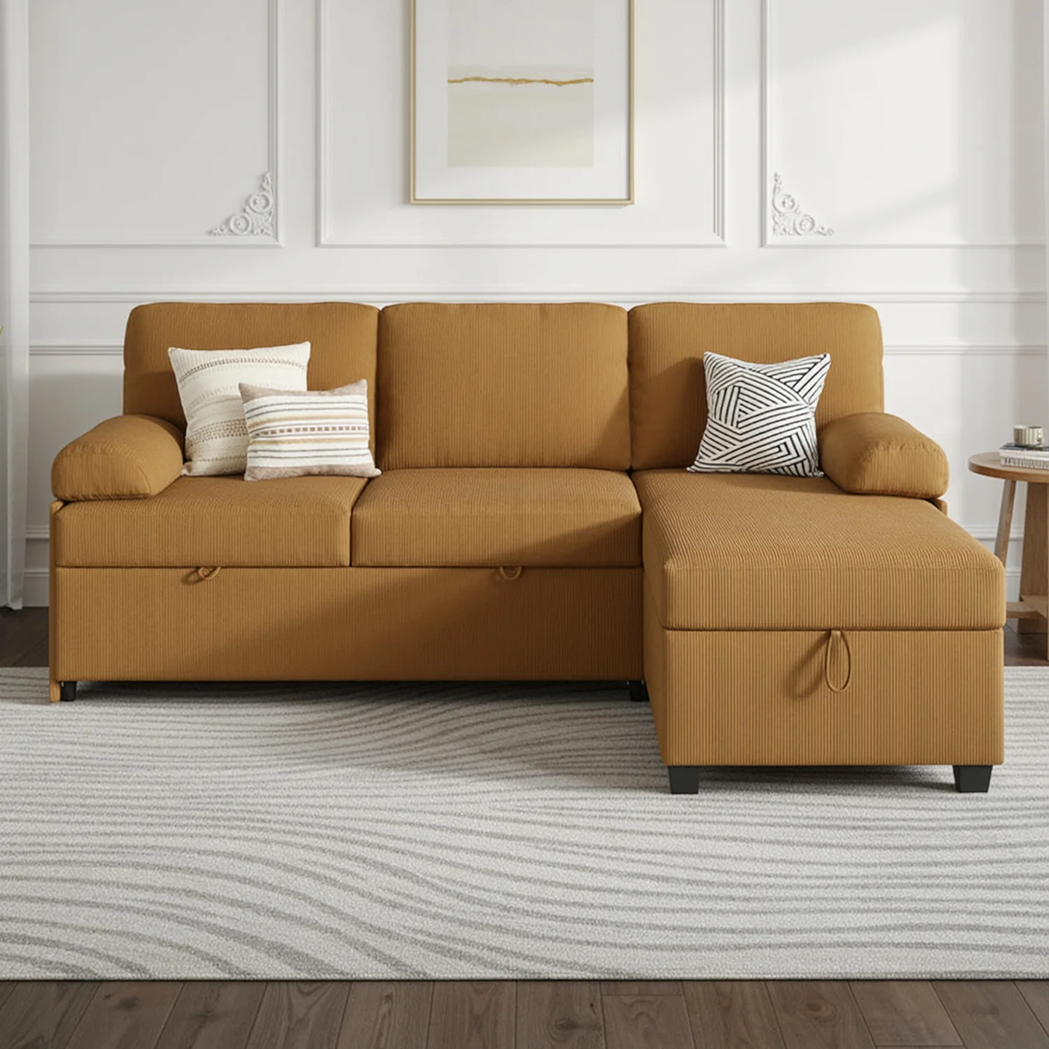 Smart Discontinued Convertible L-Shaped Sectional Sofa Bed with Reversible Chaise Corduroy Sleeper Sofa with Storage Pull-Out Design Discontinued Convertible L-Shaped Sectional Sofa Bed with Reversible Chaise Corduroy Sleeper Sofa with Storage Pull-Out Design First-Class