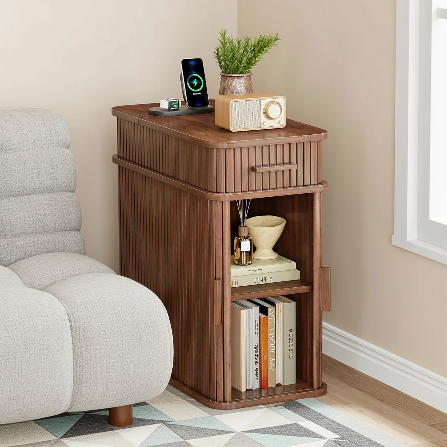 Responsible Narrow Side Table with Charging Station Flip Top Nightstand with Drawer and Sliding DoorsNarrow Side Table with Charging Station Flip Top Nightstand with Drawer and Sliding Doors Artisan