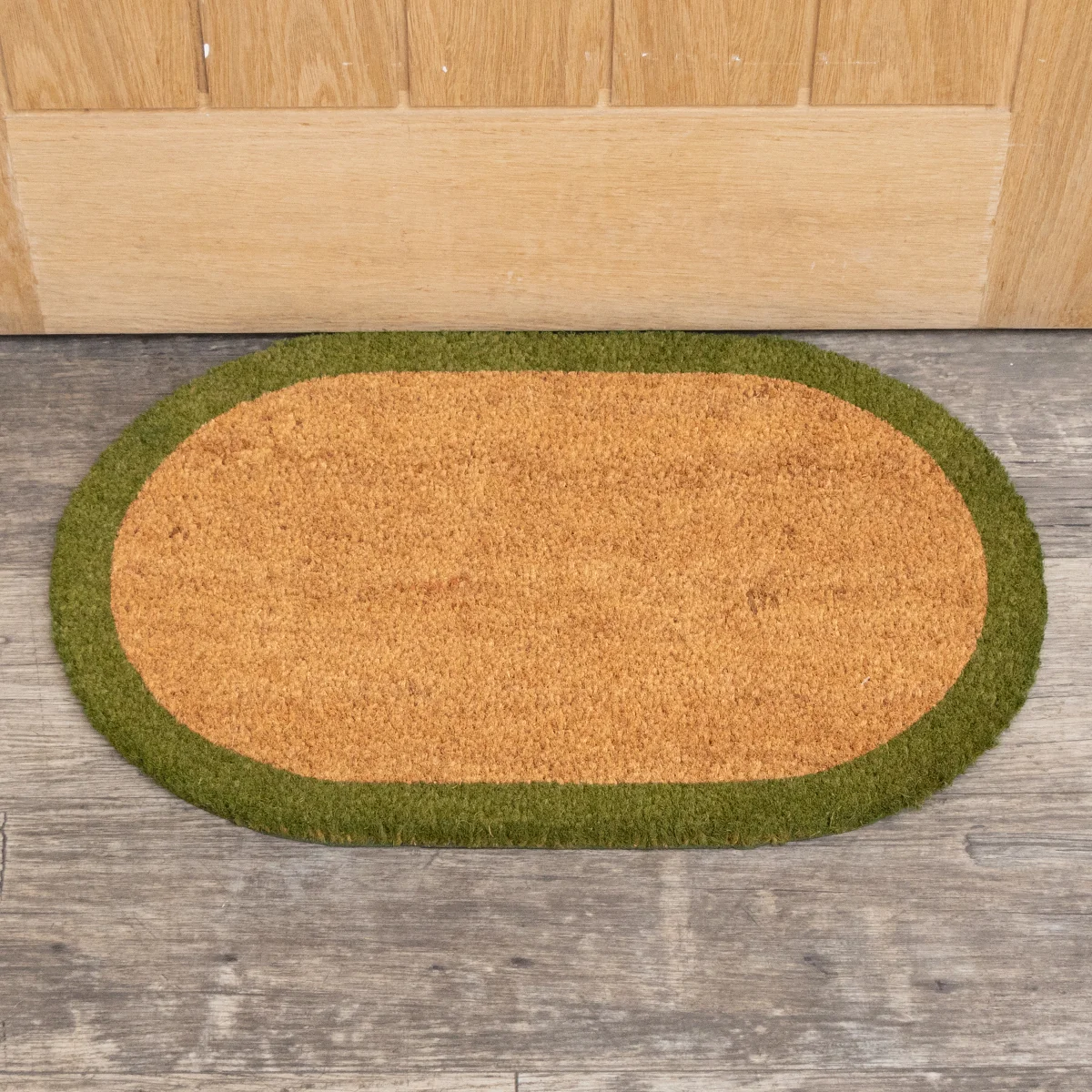 Healthy Natural Oval Coir Door Mat with a Green Border High-Grade
