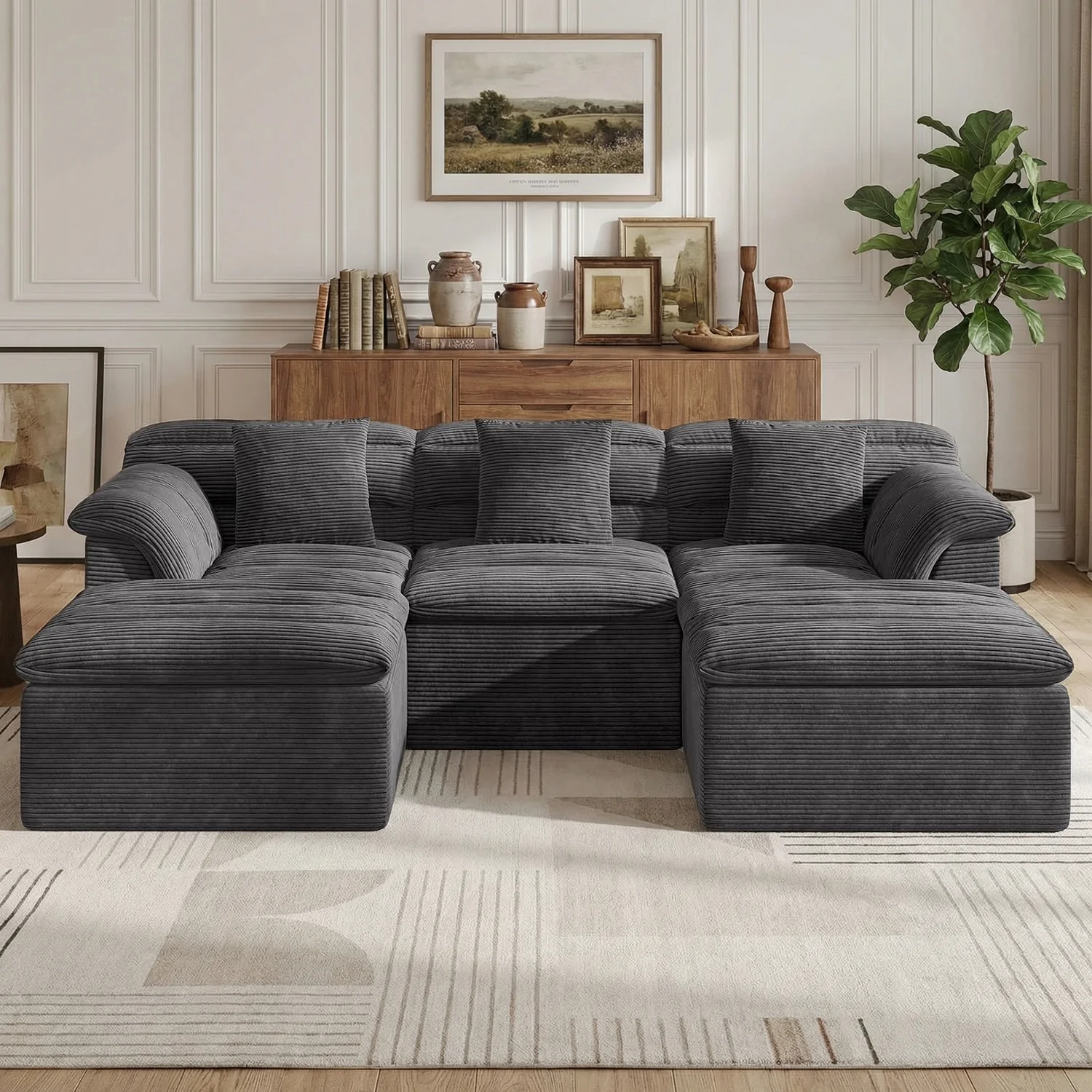 High-Grade 111.8 Modular Cloud Sofa with Ottoman Boneless Deep Seat U-Shape Corduroy Couch111.8 Modular Cloud Sofa with Ottoman Boneless Deep Seat U-Shape Corduroy Couch Exceptional