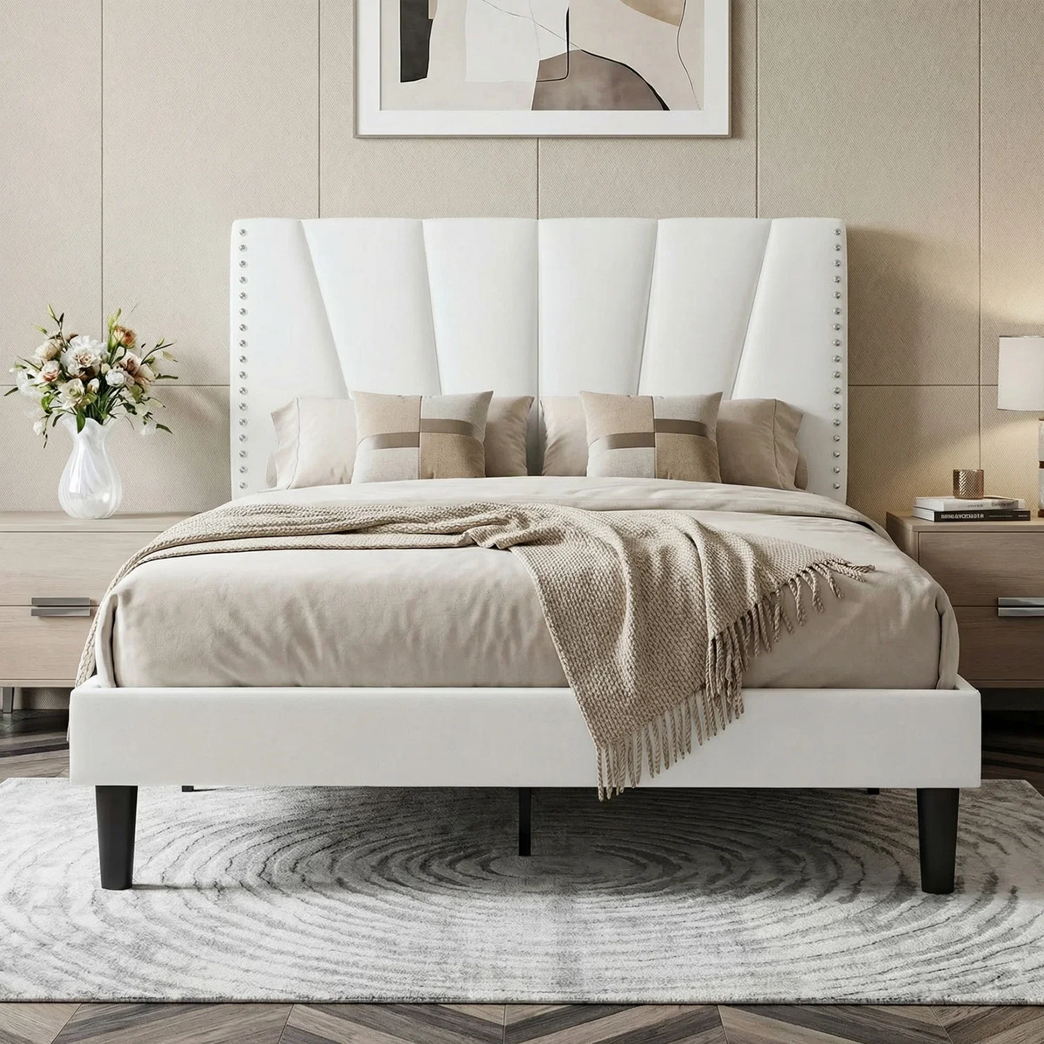 Unique Velvet Upholstered Platform Bed Frame with Adjustable Headboard Nailhead Trim Detail Wooden Slat Support No Box Spring NeededVelvet Upholstered Platform Bed Frame with Adjustable Headboard Nailhead Trim Detail Wooden Slat Support No Box Spring Needed Green