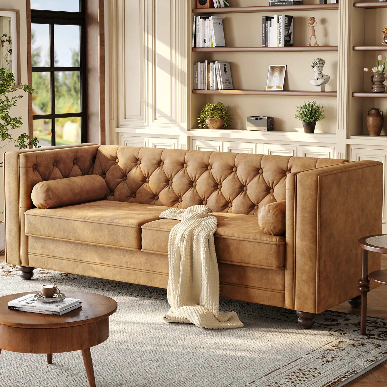 User-Friendly Discontinued 79 Faux Leather Couch with Deep Seat 3 Seater Tufted Sofa with 2 Bolster Pillows Removable Cushions Discontinued 79 Faux Leather Couch with Deep Seat 3 Seater Tufted Sofa with 2 Bolster Pillows Removable Cushions Natural