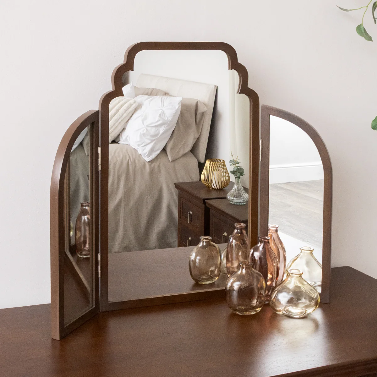 Traditional Dark Wood Arched Dressing Table Mirror – Georgian Range Natural