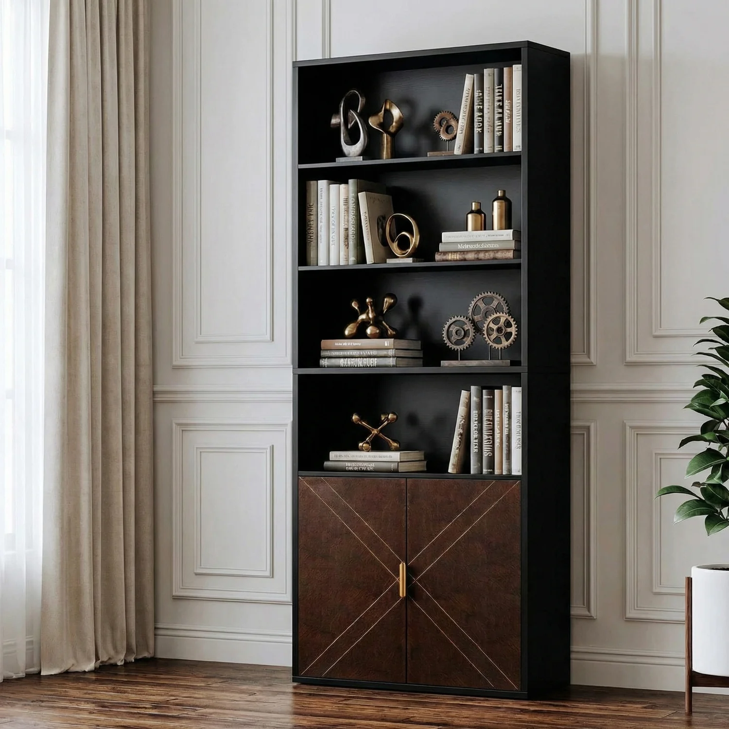 Durable 70 Tall Bookshelf with Leather Doors 6-Tier standing Bookcase for Living Room or Home Office70 Tall Bookshelf with Leather Doors 6-Tier standing Bookcase for Living Room or Home Office Healthy