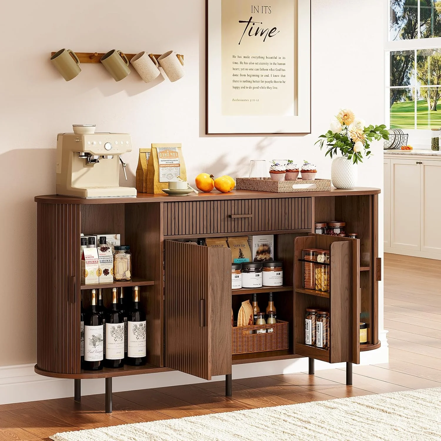 Classic Sideboard Buffet Cabinet 63-inch Kitchen Cabinet Coffee Bar Cabinet with Sliding DoorSideboard Buffet Cabinet 63-inch Kitchen Cabinet Coffee Bar Cabinet with Sliding Door Artisan