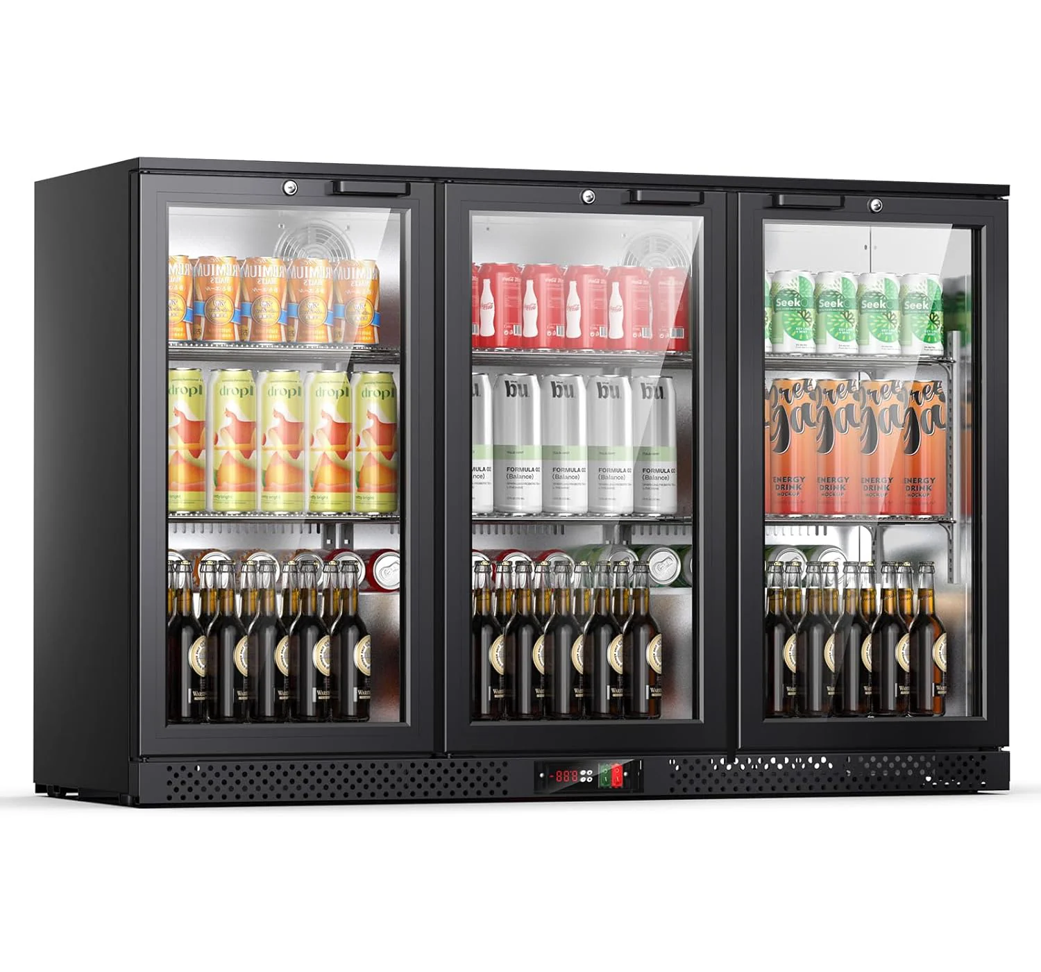 Reusable Commercial Back Bar Cooler 11.4 Cu.Ft with 3 Glass Doors Under Counter Beverage Refrigerator with Lock Low-E Double Glass LED Display for Bars Restaurants CafesCommercial Back Bar Cooler 11.4 Cu.Ft with 3 Glass Doors Under Counter Beverage Refrigerator with Lock Low-E Double Glass LED Display for Bars Restaurants Cafes Functional