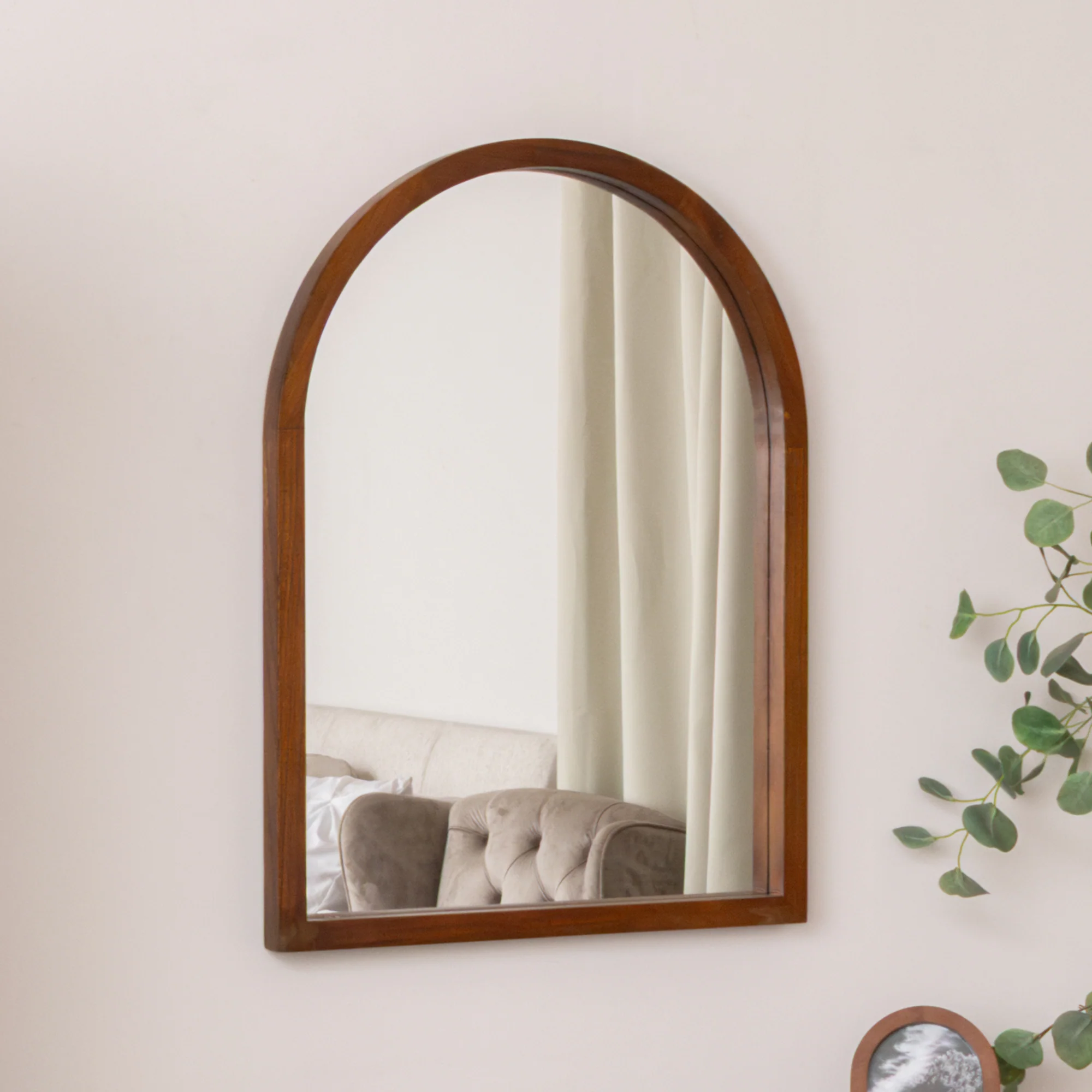 Pure Dark Wood Framed Arched Wall Mirror – 60cm x 80cm – Ashwell Range Efficient