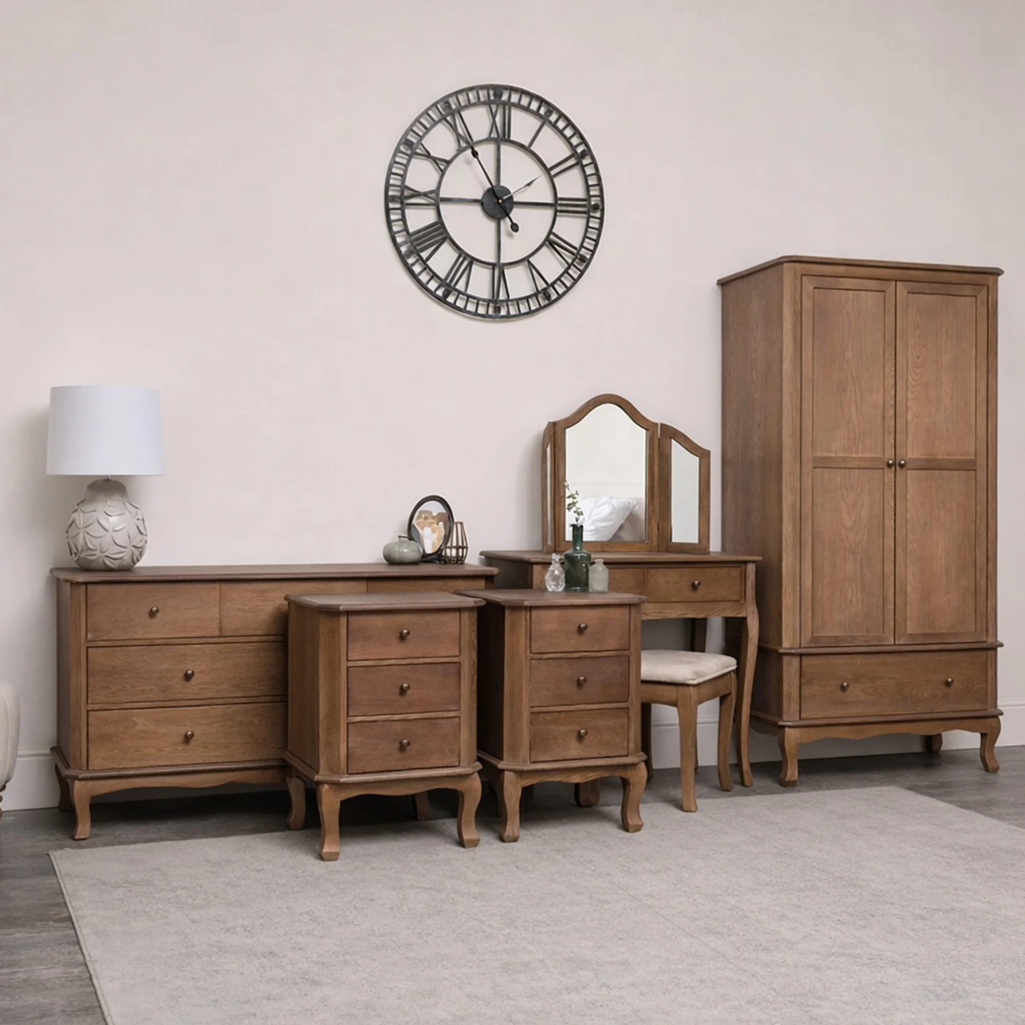 Original Design Dark Wood Wardrobe Dressing Table Set Chest of Drawers Pair of Bedside Tables – Ashwell Range Smooth