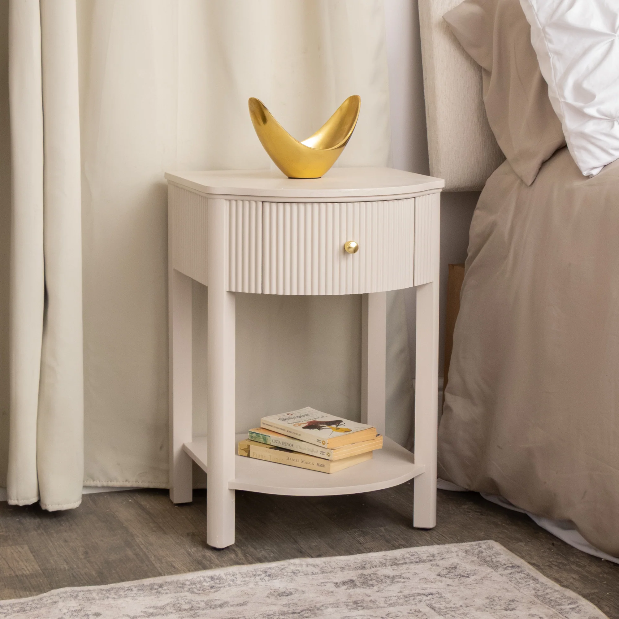 Verified Reeded One Drawer Bedside Table – Willow Taupe Grey Range Unique