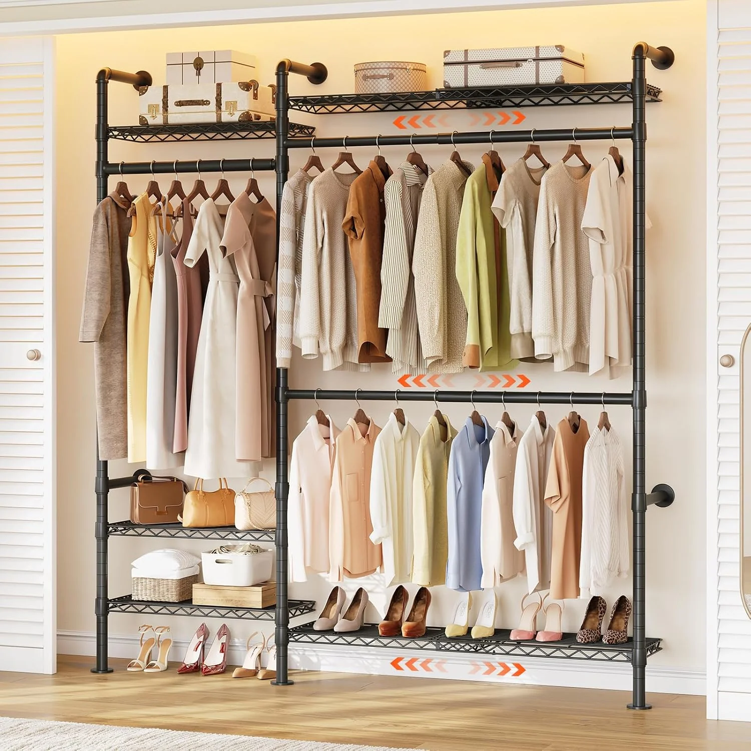 Fine Wall-Mounted Closet System 3.8FT-5.1FT Closet Organizer with Telescopic Shelves Adjustable RodsWall-Mounted Closet System 3.8FT-5.1FT Closet Organizer with Telescopic Shelves Adjustable Rods Comfortable