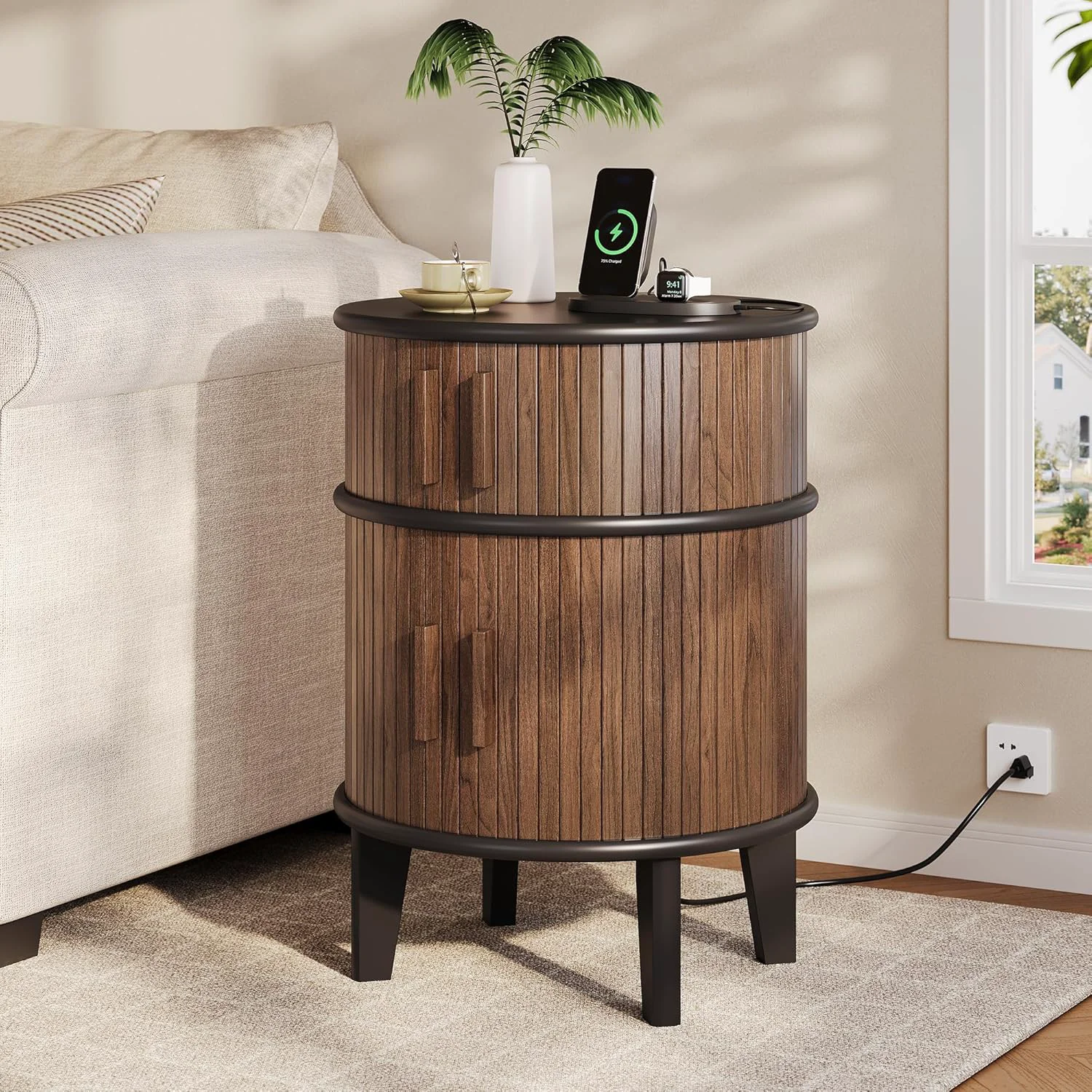 Eco-Friendly Round End Table Side Table with Storage Nightstand Bedside Table with Charging StationRound End Table Side Table with Storage Nightstand Bedside Table with Charging Station Secure