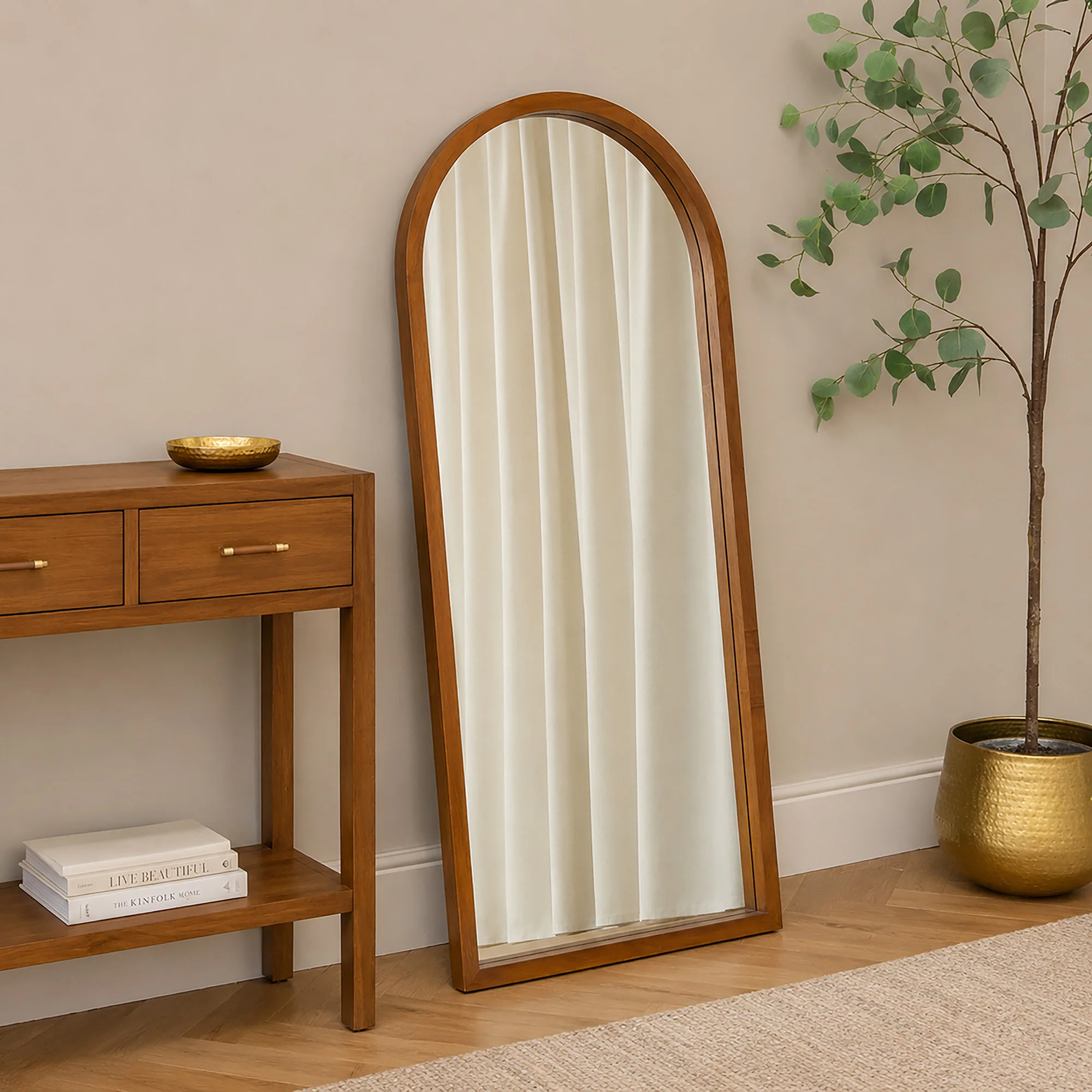 Superior Tall Dark Wood Framed Arched Wall Leaner Mirror – 60cm x 140cm – Ashwell Range Innovative