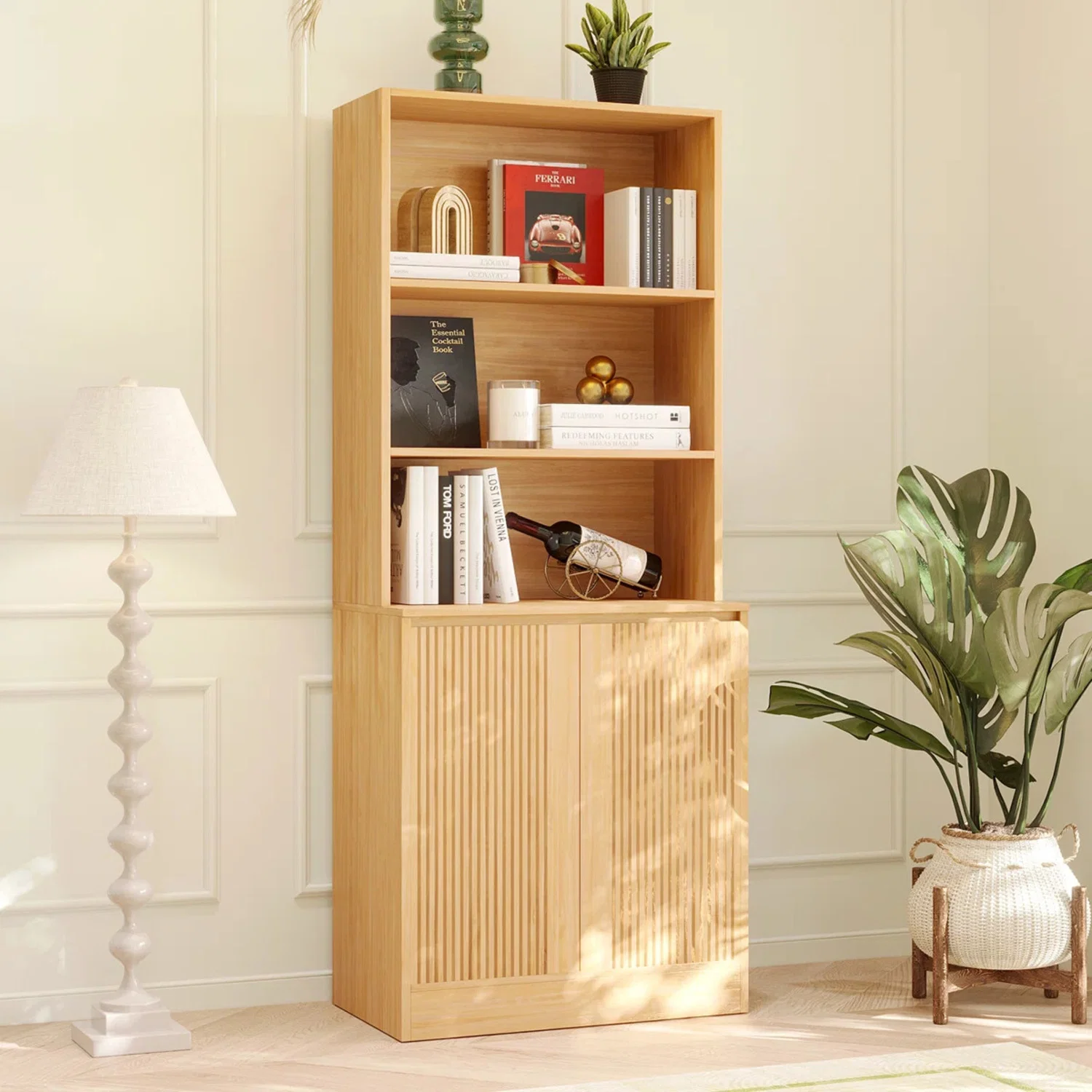 Responsible 71 Tall 5-Tier Bookshelf with Fluted Doors Open Shelves and Storage Cabinet71 Tall 5-Tier Bookshelf with Fluted Doors Open Shelves and Storage Cabinet Powerful