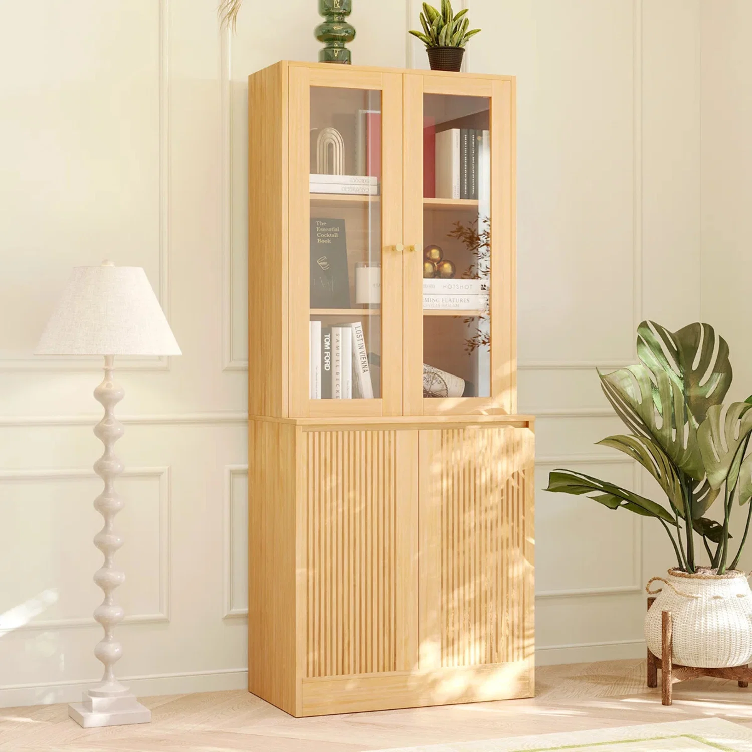 Lightweight 71 Tall 5-Tier Bookshelf Display Cabinet with Glass Doors and Shelves71 Tall 5-Tier Bookshelf Display Cabinet with Glass Doors and Shelves Casual