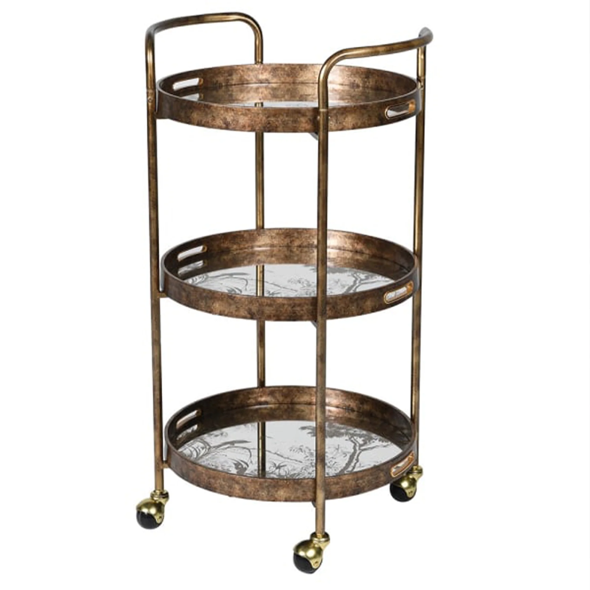 Long-Lasting Antique Gold Mirrored 3 Tier Bar Cart Trolley – 88cm x 49cm Outstanding