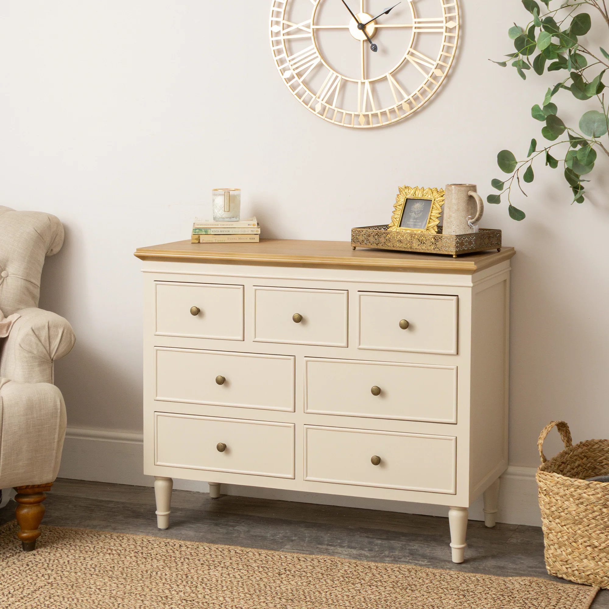 Fashionable Taupe Wooden 7 Drawer Chest of Drawers – Claudia Range Prestigious