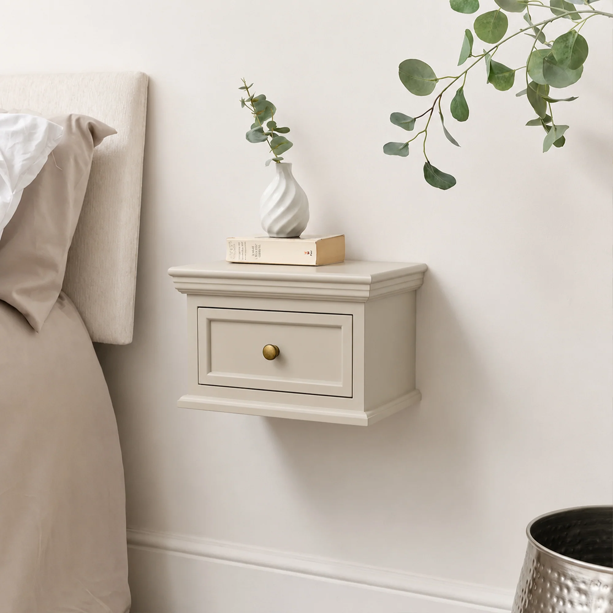Responsible Taupe-Grey Wall Mounted Bedside Table – Daventry Taupe-Grey Range Long-Lasting