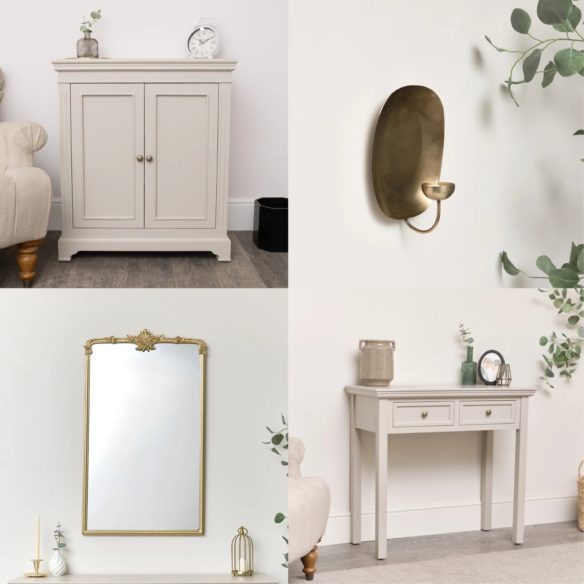 Excellent Country Dining Room Bundle – Sideboard Console Table Mirror and Pair of Gold Candle Sconces Convenient