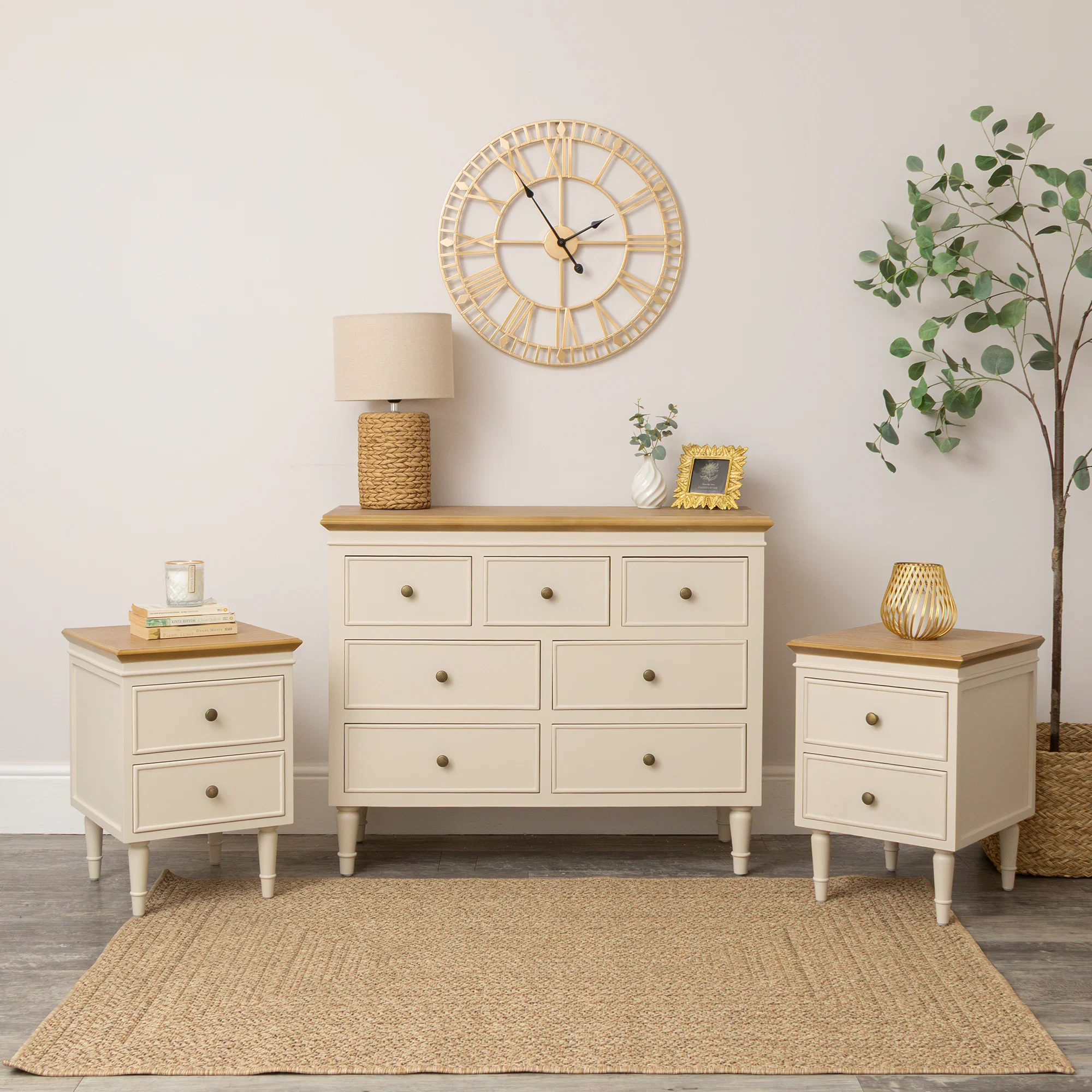 Quality Taupe Wooden 7 Drawer Chest of Drawers Pair of Two Drawer Bedside Tables – Claudia Range Dependable