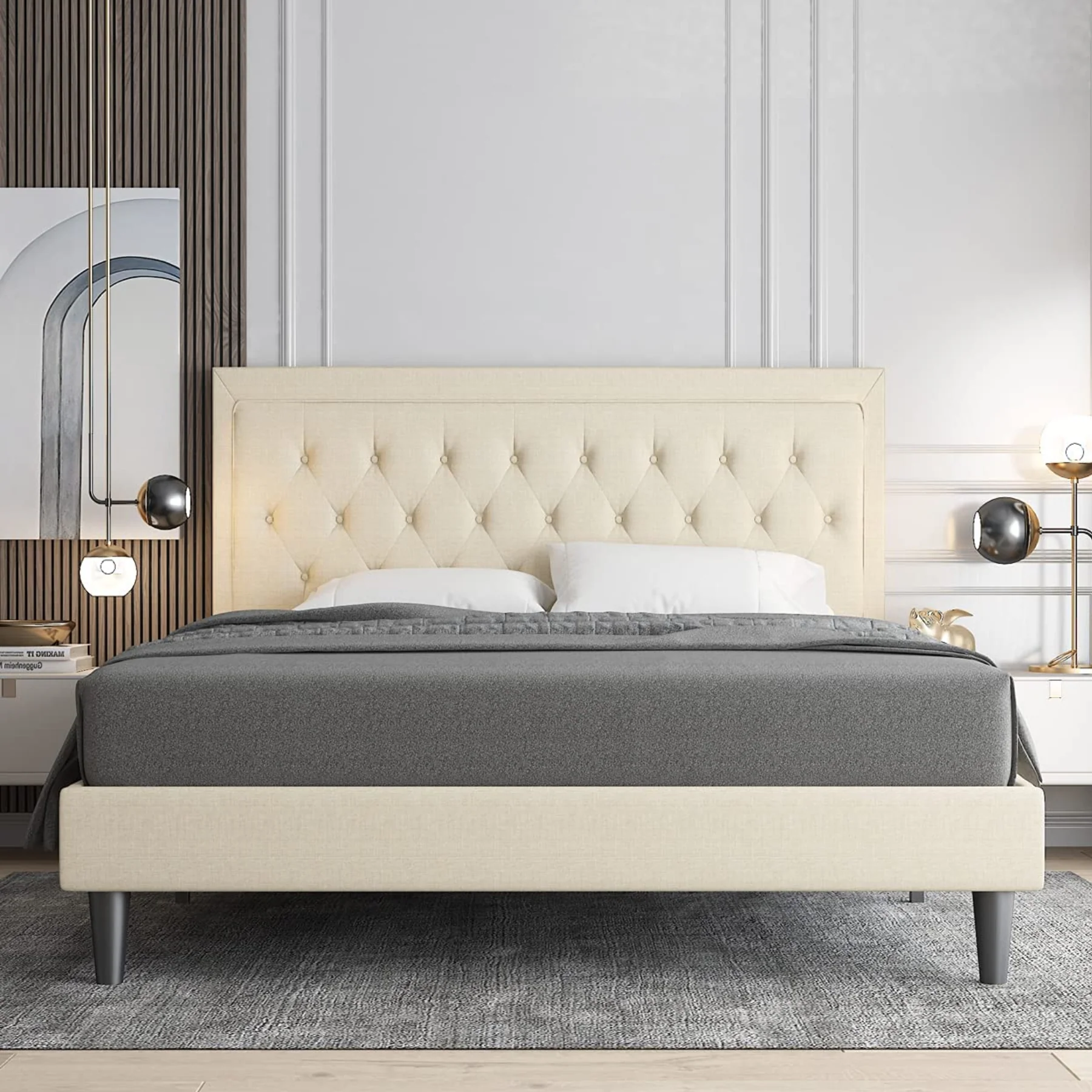Efficient Upholstered Bed Frame with Adjustable Headboard Wood Slat SupportUpholstered Bed Frame with Adjustable Headboard Wood Slat Support Relaxed