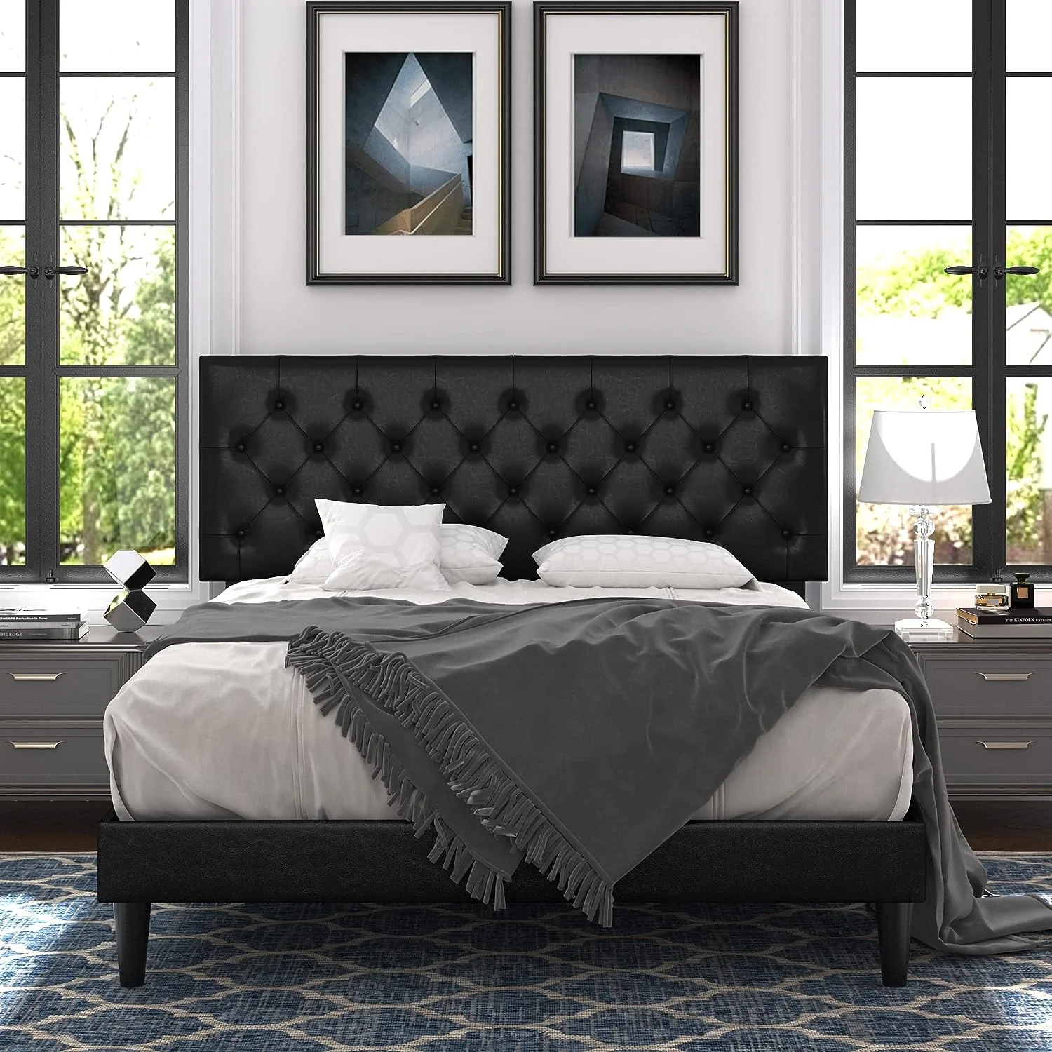 Casual Discontinued Bed Frame with Adjustable Headboard Button Tufted Faux Leather Upholstered Platform Bed Discontinued Bed Frame with Adjustable Headboard Button Tufted Faux Leather Upholstered Platform Bed High-End