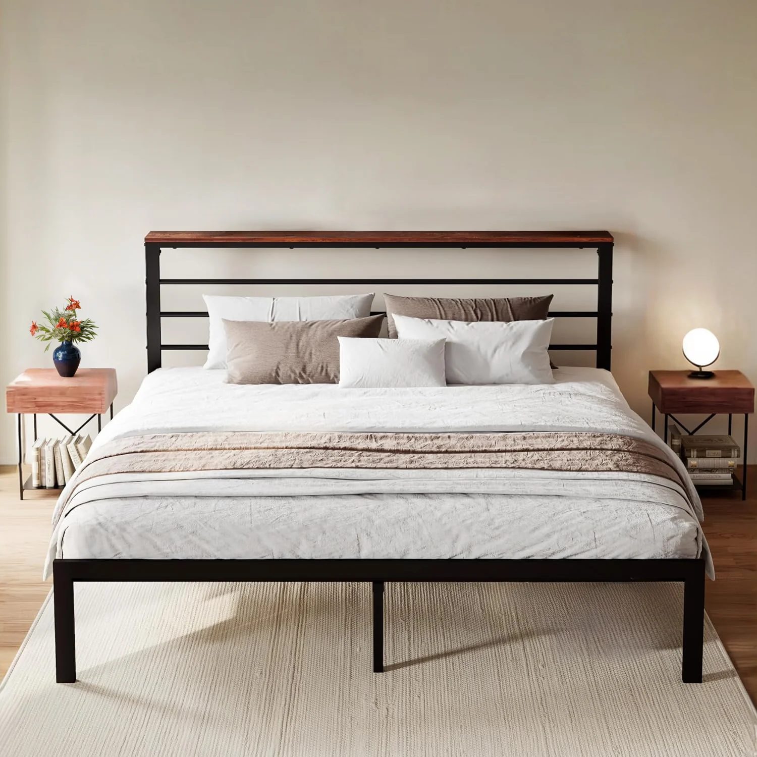 Superior Bed Frame with Headboard Shelf and Strong Metal Foundation No Box Spring Needed Full Queen KingBed Frame with Headboard Shelf and Strong Metal Foundation No Box Spring Needed Full Queen King Secure
