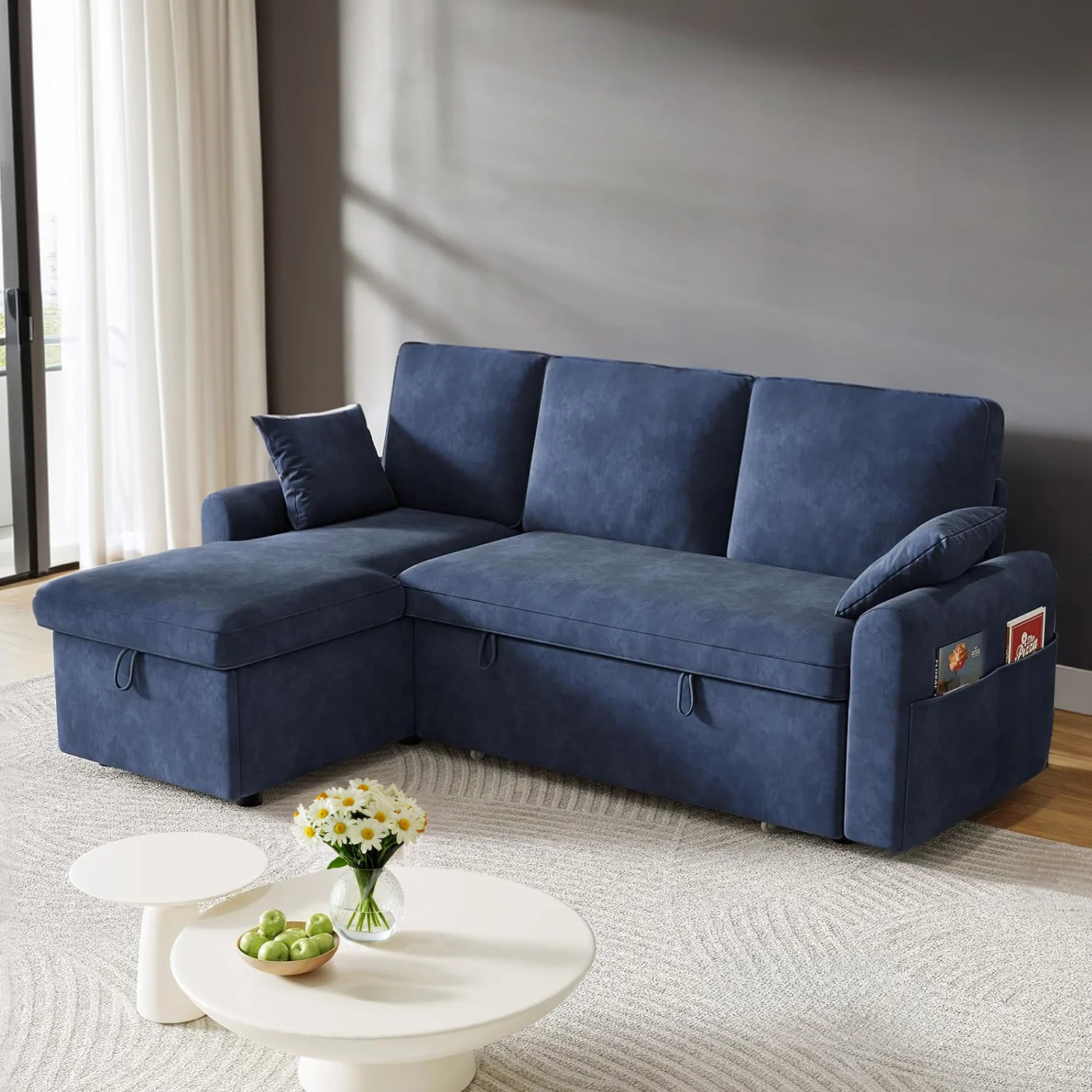 Next-Generation L Shaped Sleeper Sofa with Storage Chaise Pull Out Couch Bed with 2 Pillows Sectional Sleeper Couch for Living RoomL Shaped Sleeper Sofa with Storage Chaise Pull Out Couch Bed with 2 Pillows Sectional Sleeper Couch for Living Room Authentic