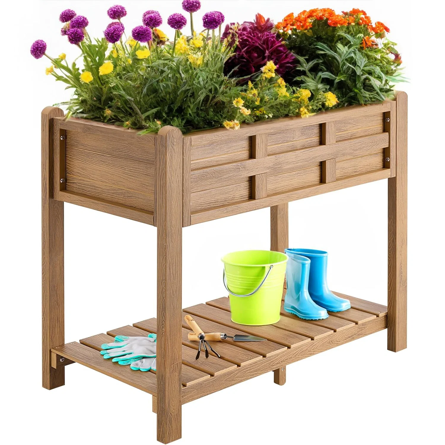 Detailed Raised Garden Bed HDPS Outdoor Raised Planter Box with Legs Storage Rack Drainage HolesRaised Garden Bed HDPS Outdoor Raised Planter Box with Legs Storage Rack Drainage Holes Contemporary