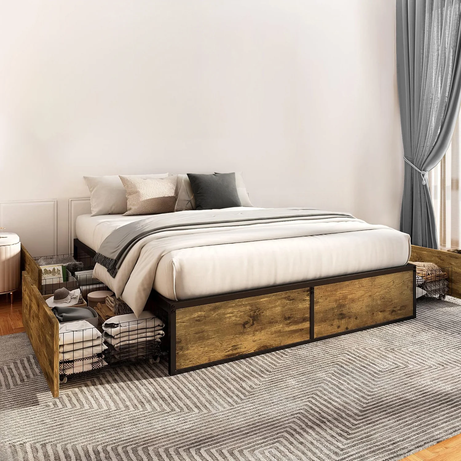 Convenient Heavy Duty Metal Bed Frame with 4 Large Storage Drawers No Springs RequiredHeavy Duty Metal Bed Frame with 4 Large Storage Drawers No Springs Required Superior