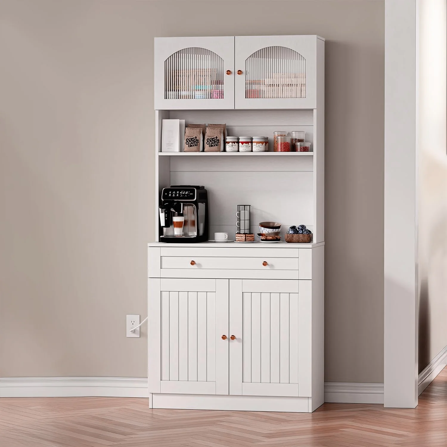 Detailed 71 Inch Kitchen Pantry Cabinet Storage Cabinet with Microwave Shelf Suitable for Dining Room71 Inch Kitchen Pantry Cabinet Storage Cabinet with Microwave Shelf Suitable for Dining Room Next-Generation