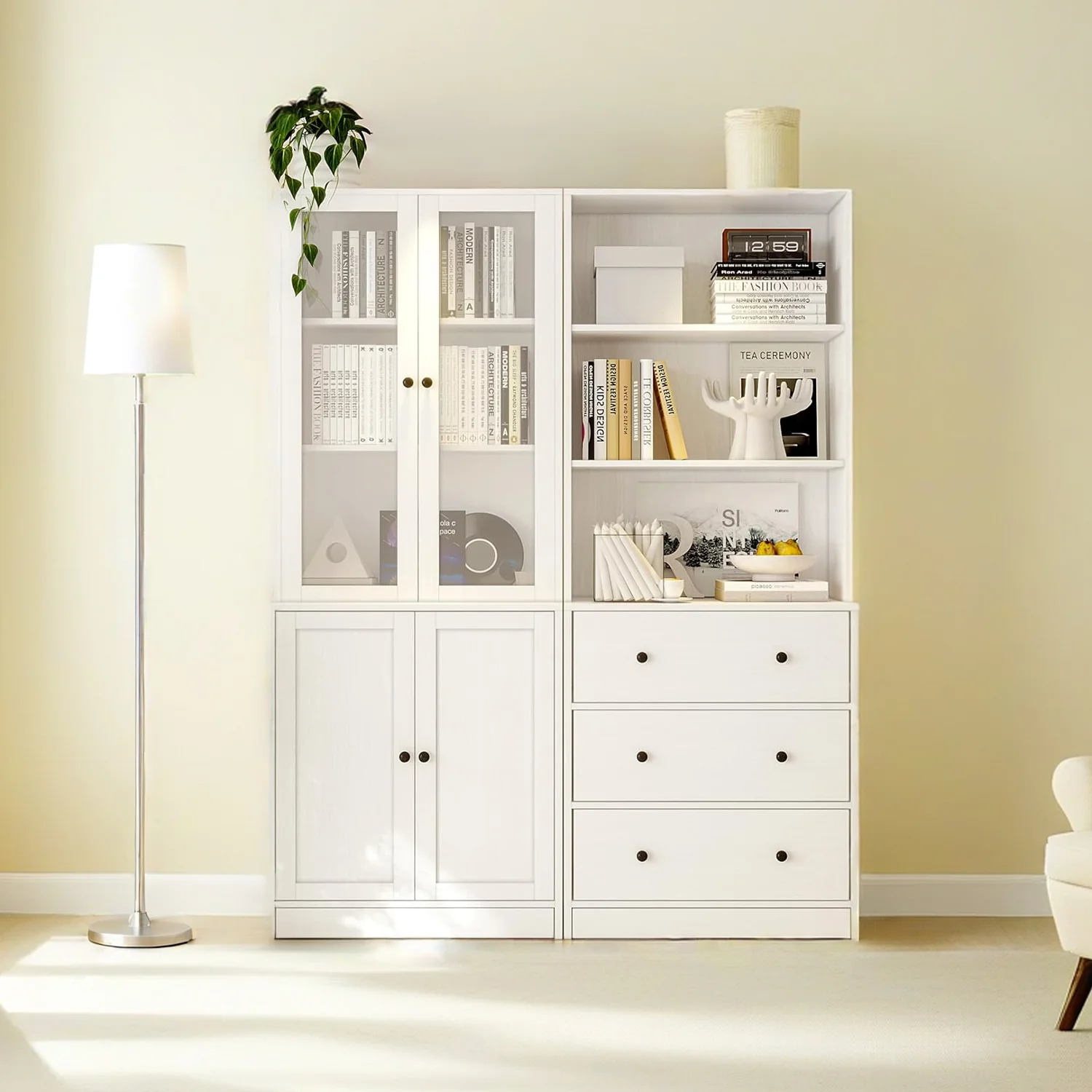 Reusable Combination Bookcase 2-Piece Set 71-inch Bookcase with Drawers Shelves 5-layer Storage Cabinet with Glass DoorsCombination Bookcase 2-Piece Set 71-inch Bookcase with Drawers Shelves 5-layer Storage Cabinet with Glass Doors Genuine