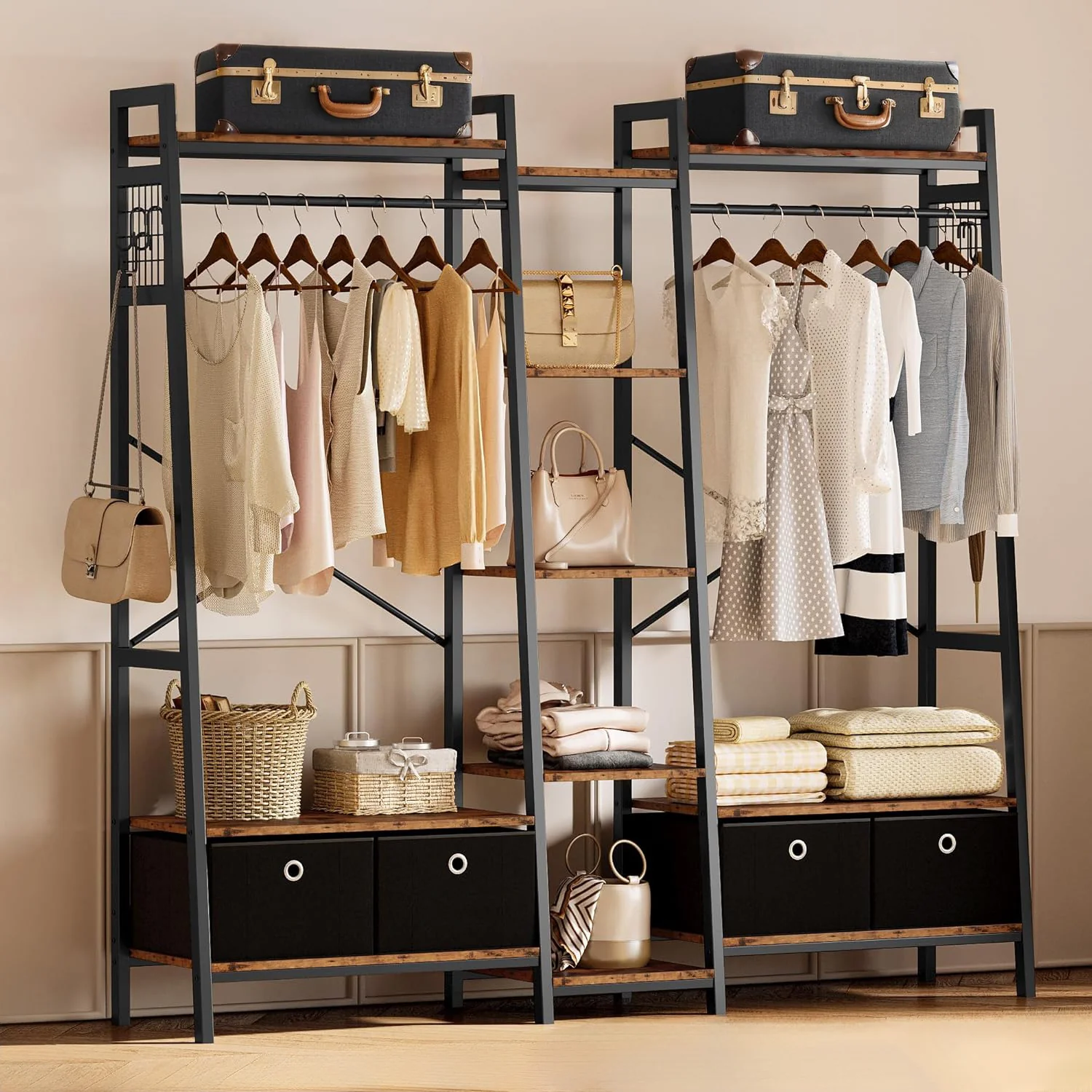 Consistent Industrial Closet Rack Closet Organizer Storage Shelves Heavy Duty Garment Rack with Hanging Rods 4 DrawersIndustrial Closet Rack Closet Organizer Storage Shelves Heavy Duty Garment Rack with Hanging Rods 4 Drawers Environmentally Friendly