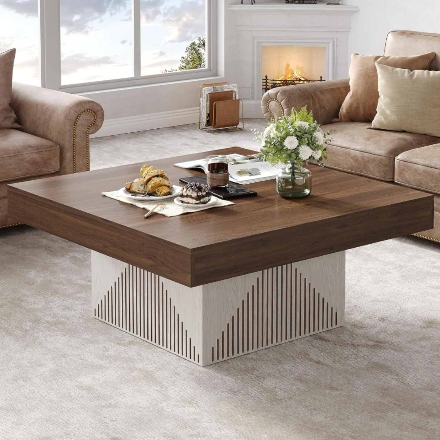 Excellent Square Coffee Table with LED Wood Low Center Table for Living RoomSquare Coffee Table with LED Wood Low Center Table for Living Room Carefully Designed